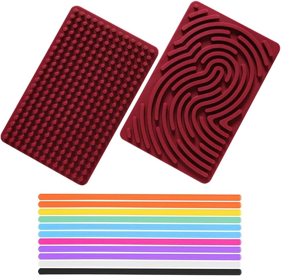 Sensory Activity Board - Double-Sided Silicone Fidget Toy for Anxiety & ADHD Relief, Autism Sensory Board with 11 Textured Strings,Calming Focus Tool (Rainbow)