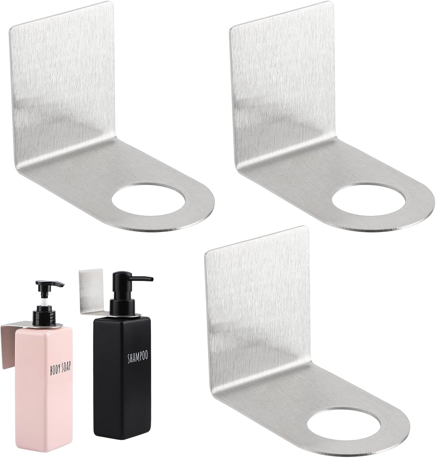 Segbeauty Stainless Soap Bottle Dispenser Holder, Pack of 3, Dia 1.1In/2.8Cm, Drill-Free, Adhesive Wall Mount, Gold