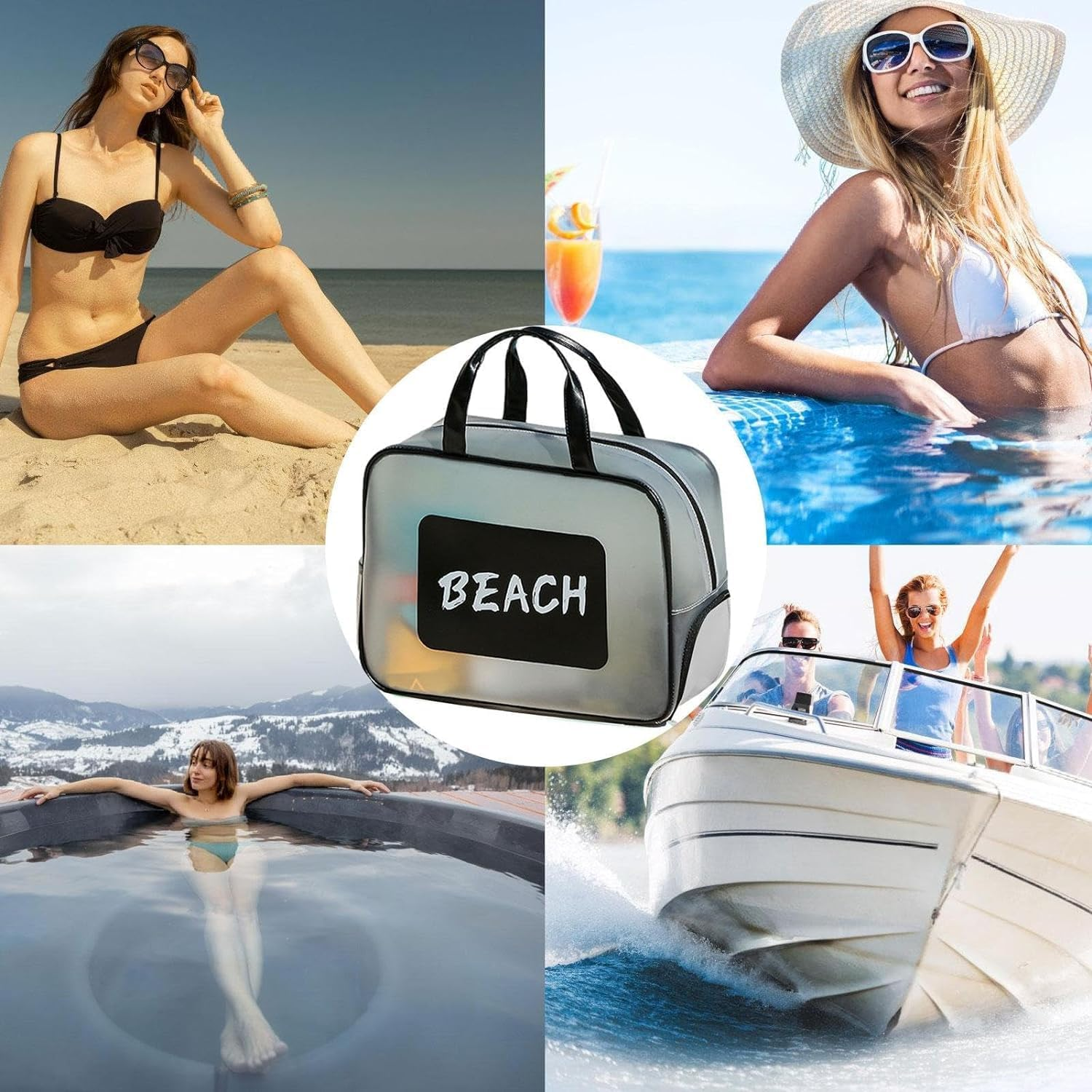 Beach Tote Bag - Portable Pool Tote,Large Capacity Organizer Travel Handbag with Wet and Dry Separation Design for Beach, Sports, Swimming, Spa