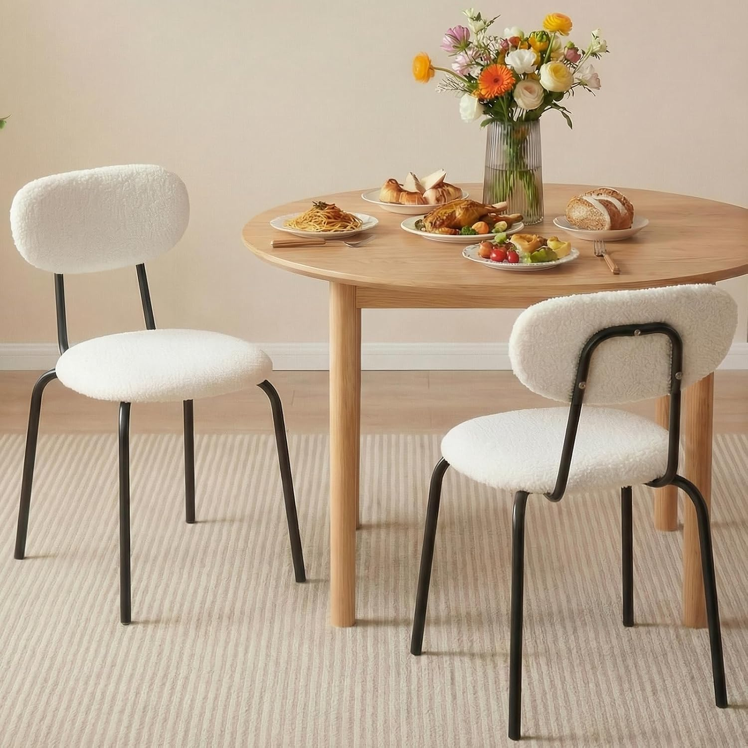 Advwin Dining Chairs Set of 4 round Kitchen Chair, Reading Seating with Metal Legs, Nursing Seat,Home Furniture for Dining Room,Living Room,Cafe,Meeting Room Beige