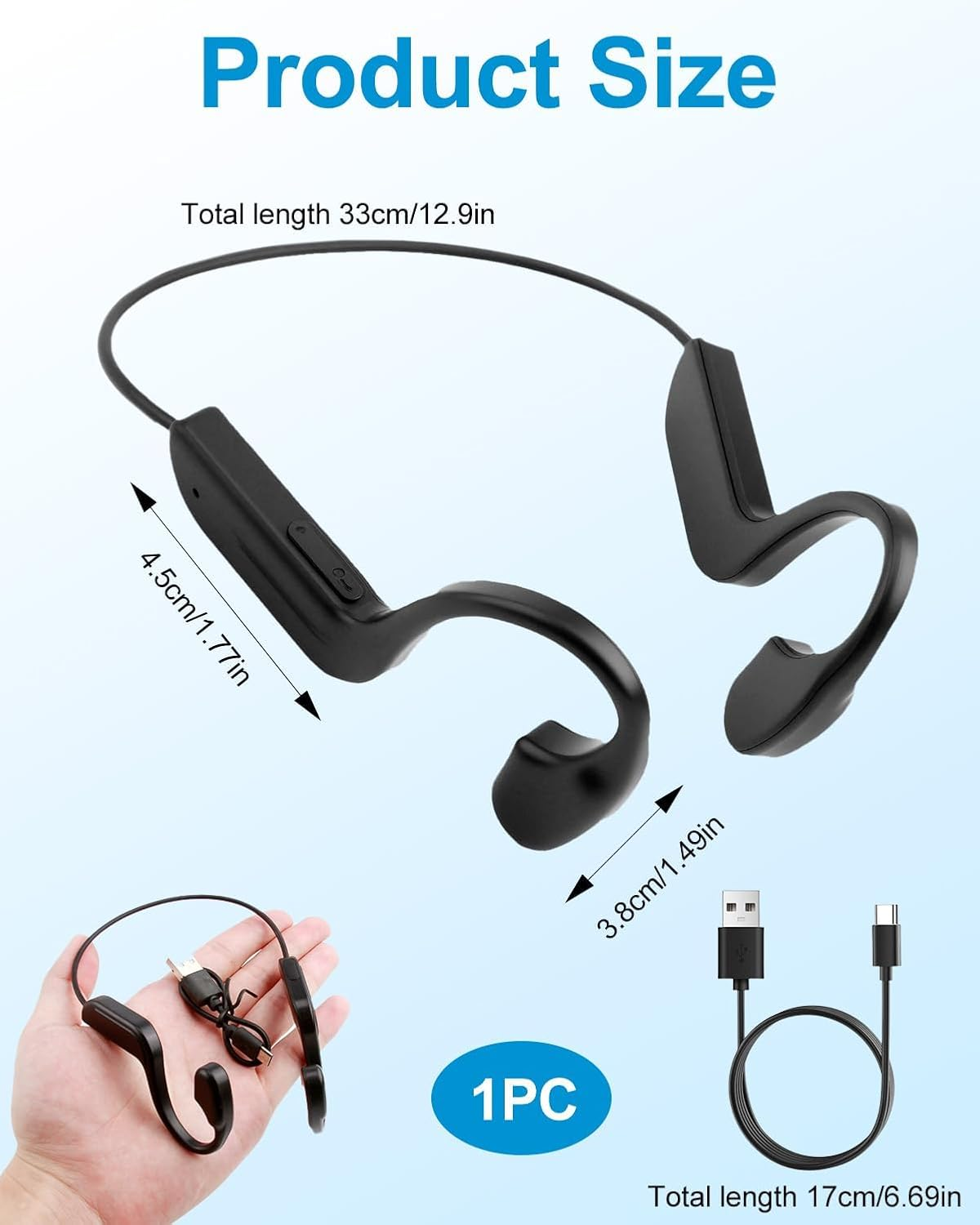 Bone Conduction Headphones Bluetooth 5.2 Wireless Sports Headphones with IP65 Waterproof HD Microphone Headphones Sport for Jogging Running Cycling Ergonomic Design Long Battery Life up to 12 Hours image number 2