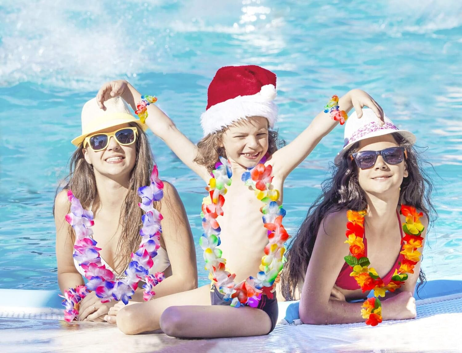 50 PCS Soft Hawaiian Leis Luau Party Decorations Tropical Party Favors Lei Hawaiian Flower Hair Clip,Headbands and Wristbands Perfect for Your Hawaii Luaus Party. image number 6