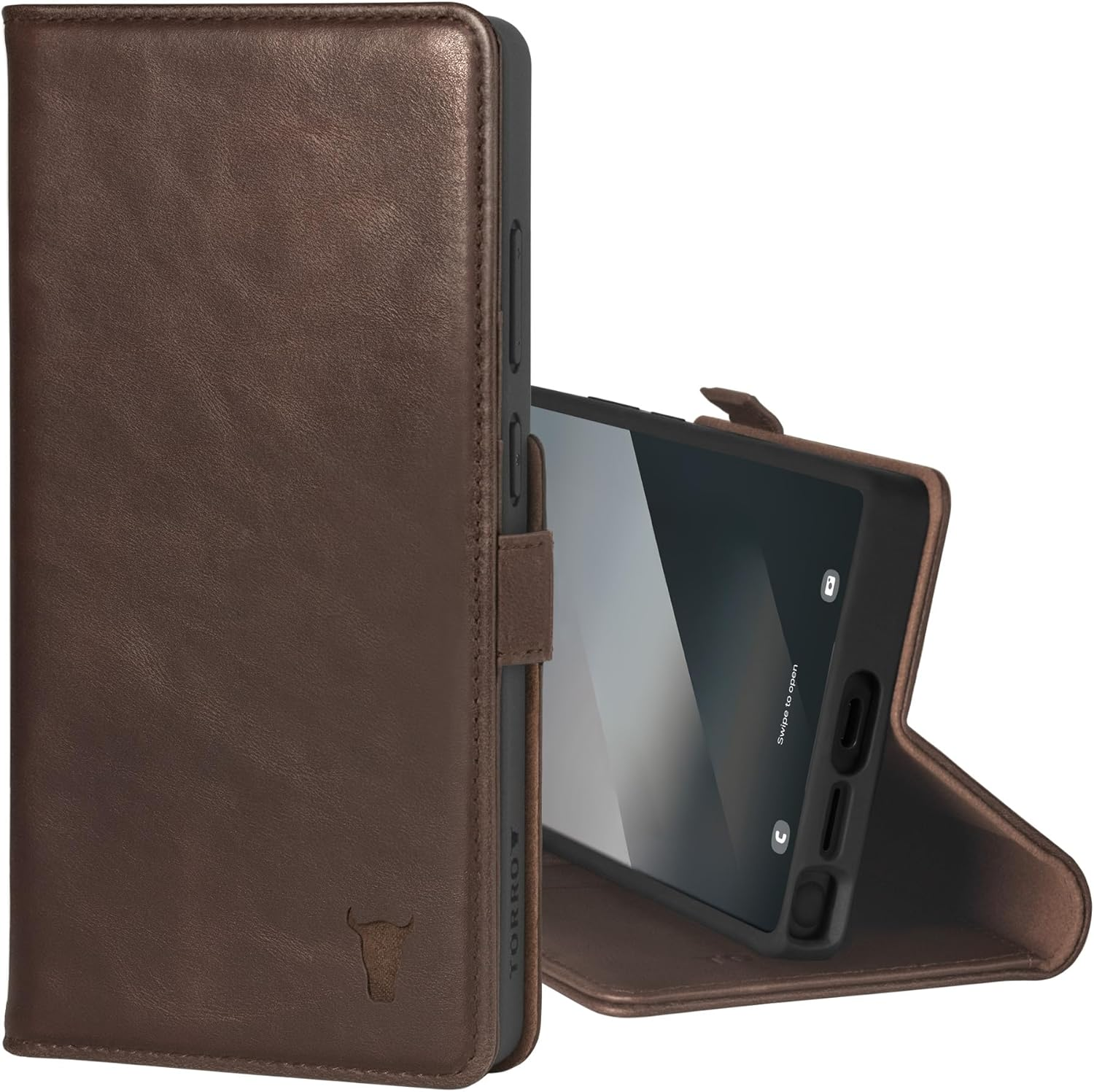 TORRO Leather Case Compatible with Samsung Galaxy S25 Ultra 5G 2025 &ndash; Premium Leather Wallet Case with Kickstand and Card Slots (Black)