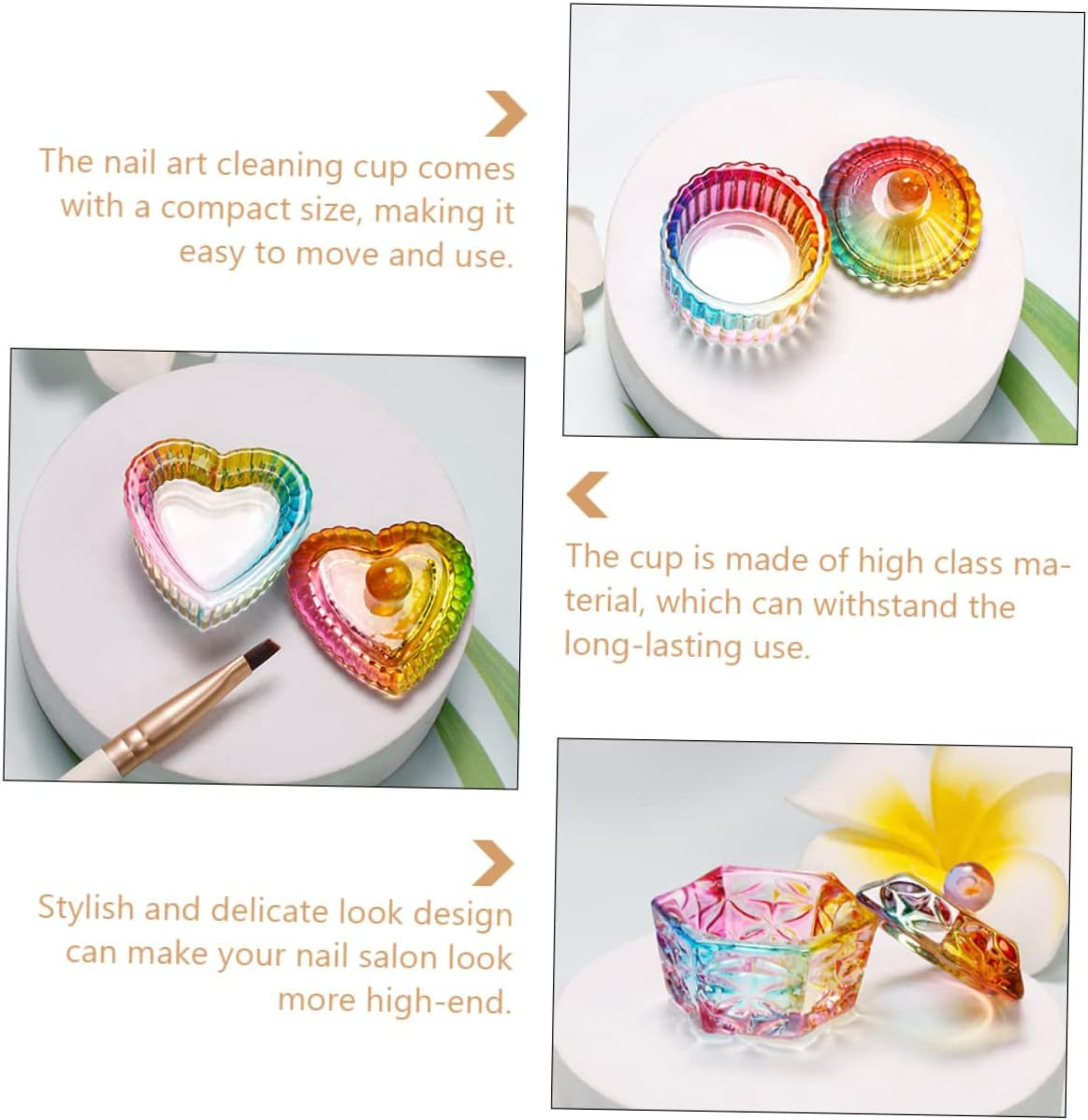 CANIGHT Manicure Cups Glass Dishes Nail Art Nail Grinder Dappen Dish Color Plated Crystal Set image number 3