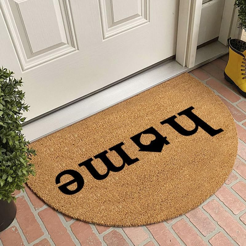 Front Door Mat outside Entrance 45Cm X 75Cm, Non-Slip Low Pile Outdoor Doormat Faux Coconut Coir Half Circle Heavy Duty Outdoor Mats for Front Door Back Door, Home