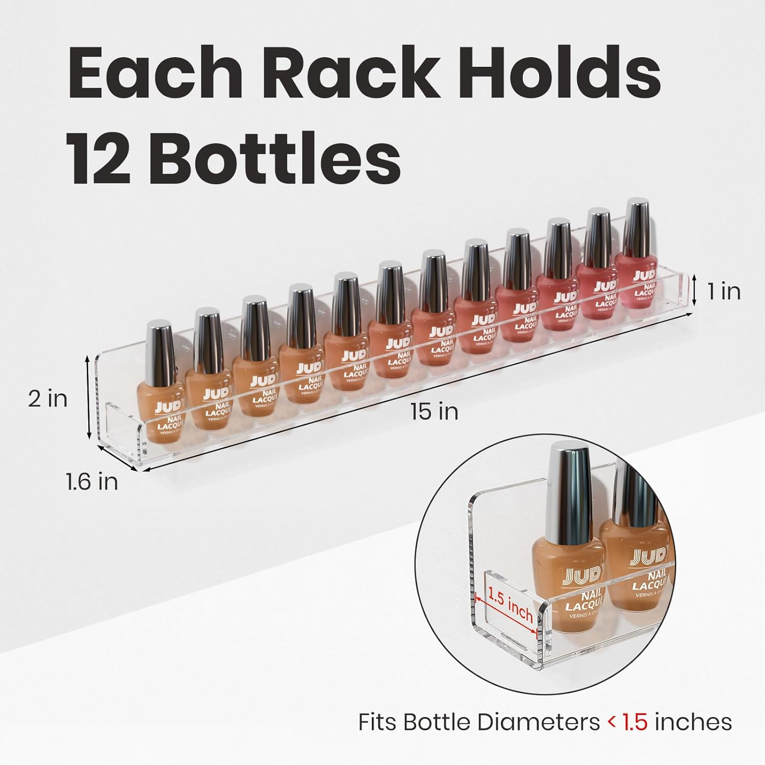 NIUBEE 6 Pack Nail Polish Rack Wall Mounted Shelf (15 Inch (Pack of 6)) image number 1