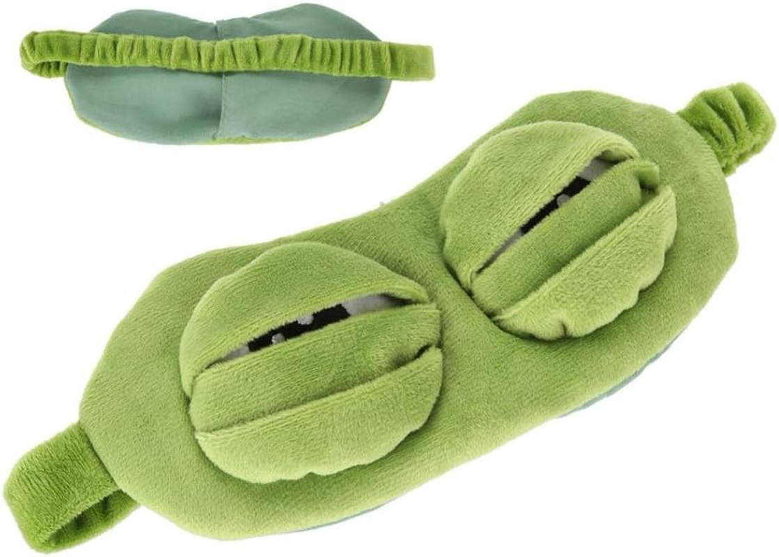 Shinywear Cute Rabbit Sleeping Eye Mask Plush Blindfold Travel Sleep Masks Super Soft Funny Eye Cover for Kids Girls and Adult (Green Frog) image number 5