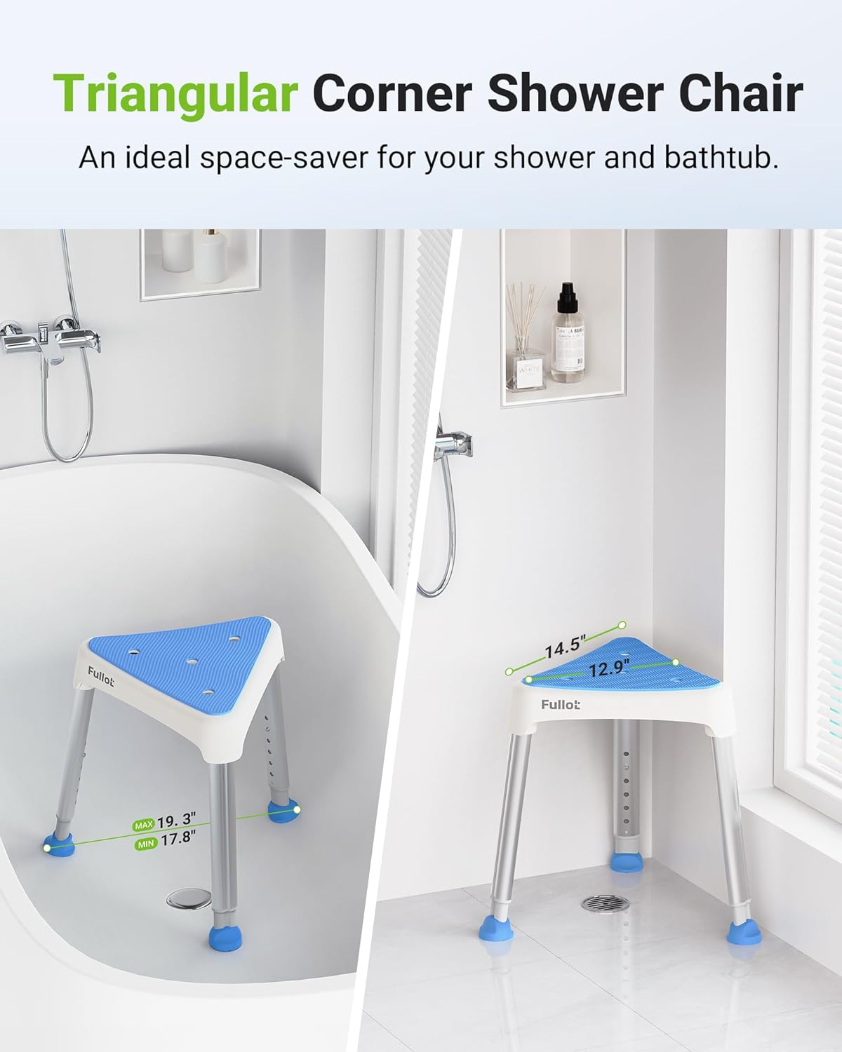 Space-Saving Triangular Shower Chair for inside Shower with EVA Pad, FSA/HSA Eligible 400 Lbs Adjustable Shower Chair for Elderly and Disabled, Non-Slip Shower Seat, Bath Chair for Tub, Tool-Free image number 4