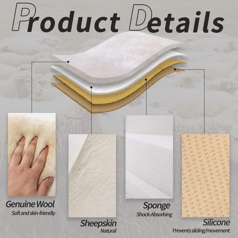 LLB Genuine Sheepskin Car Seat Cushion Seat Covers for Cars Trucks SUV Comfort Seat Protector Pad for Car Driver Seat Car Accessories for Women Office Chair Car Decor (Grey, Front Seat Cushion-1 Pc) image number 3