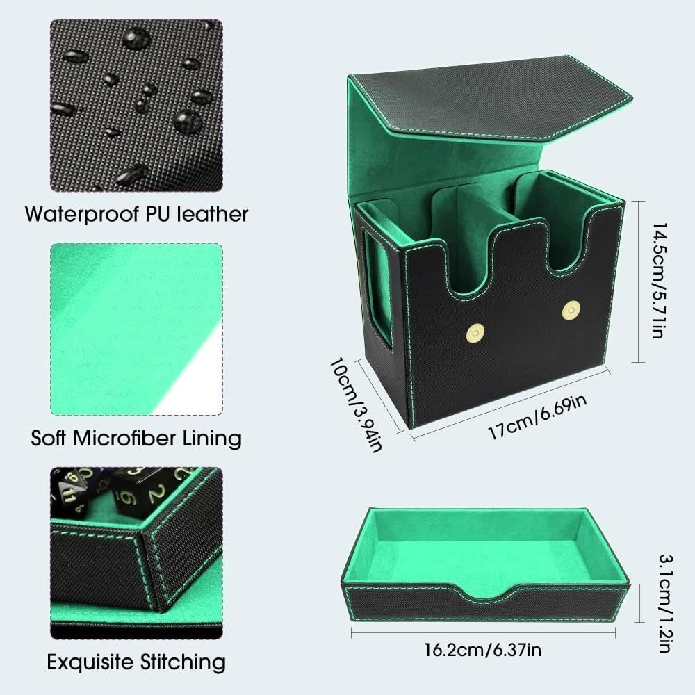 MTG Deck Box for Commander Handle Design, Trading Card Storage Box Organizer Holds 236+ Double-Sleeved Cards, Magnet Case with Dice Tray, 2 Card Holders, 4 Card Dividers for TCG (Green) image number 4