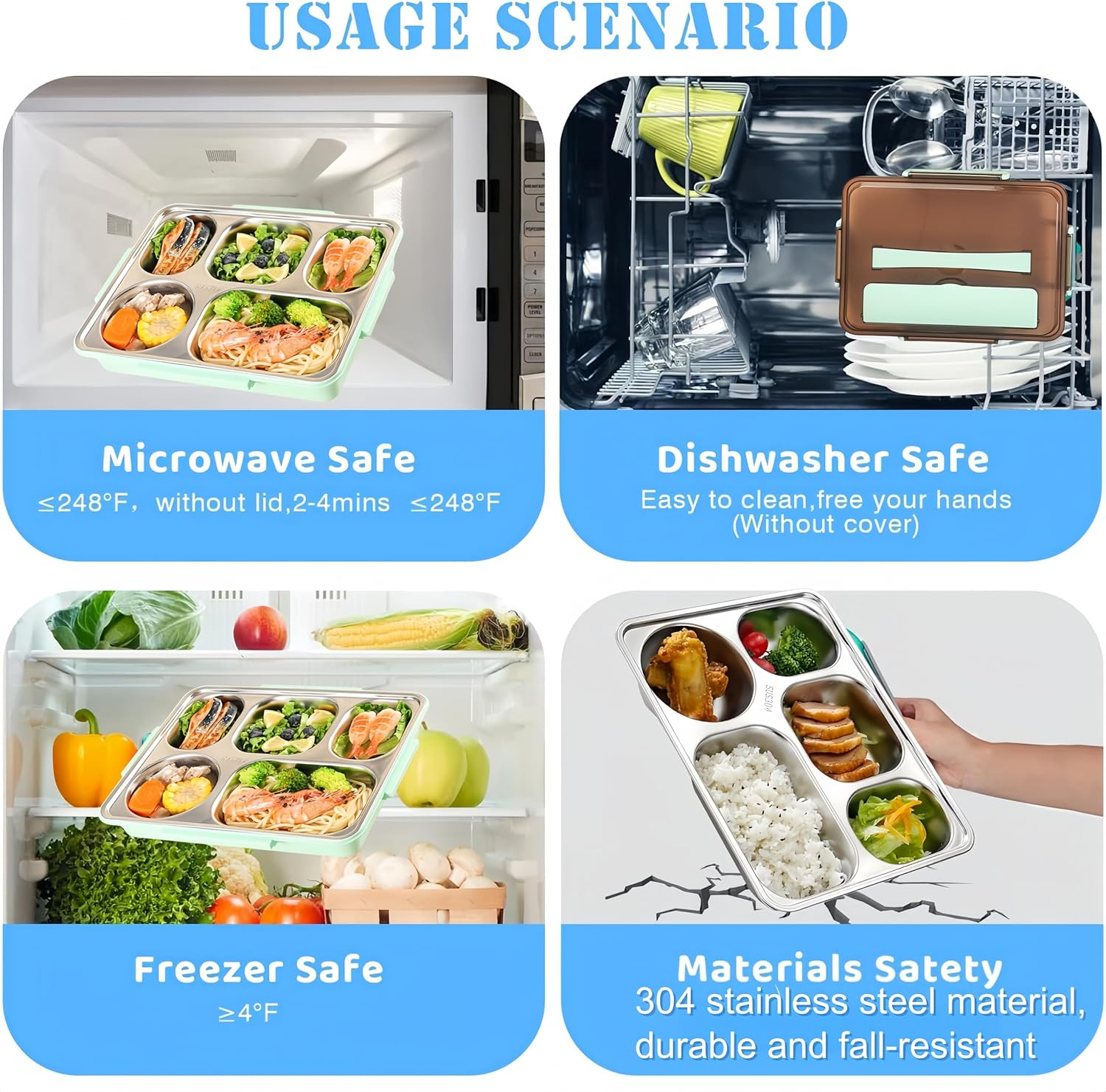 Febohao Stainless Steel Lunch Box Adult 2000Ml Reusable Smash Bento Box Leak Proof Insulated Food Snack Container with Lid Meal Prep