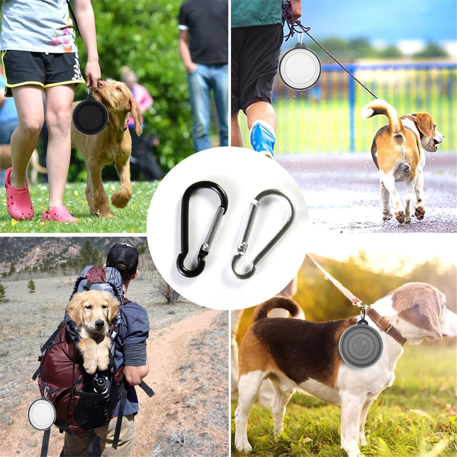 Collapsible Dog Bowl,2 Pack Portable and Foldable Pet Travel Bowls Collapsable Dog Water Feeding Bowls Dish for Dogs Cats and Small Animals,With Lids (Black+White, Small) image number 4