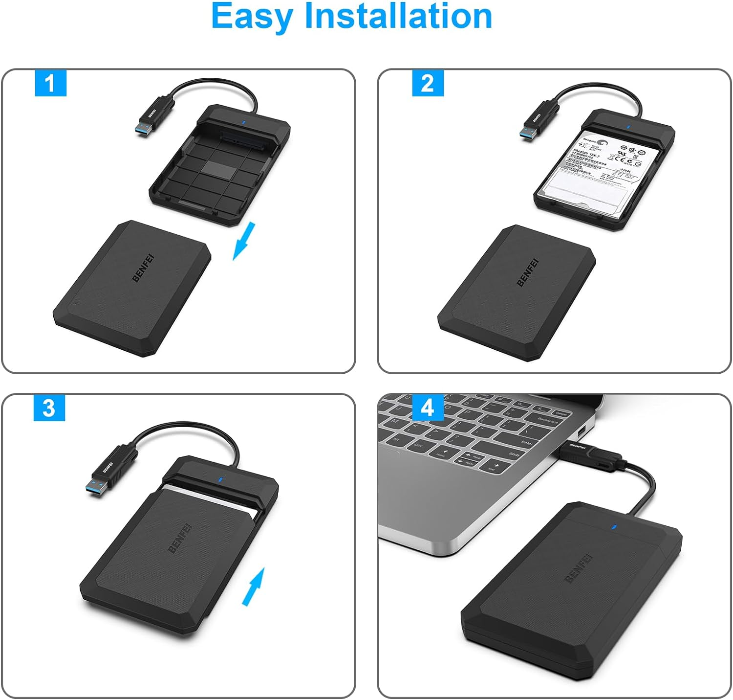 BENFEI 2.5 Inch SATA to USB Tool Free External Hard Drive Enclosure, USB Type-C/Type-A to Sata Compatible for 2.5 Inch Ssd(Optimized for SSD, Support UASP SATA III) image number 1