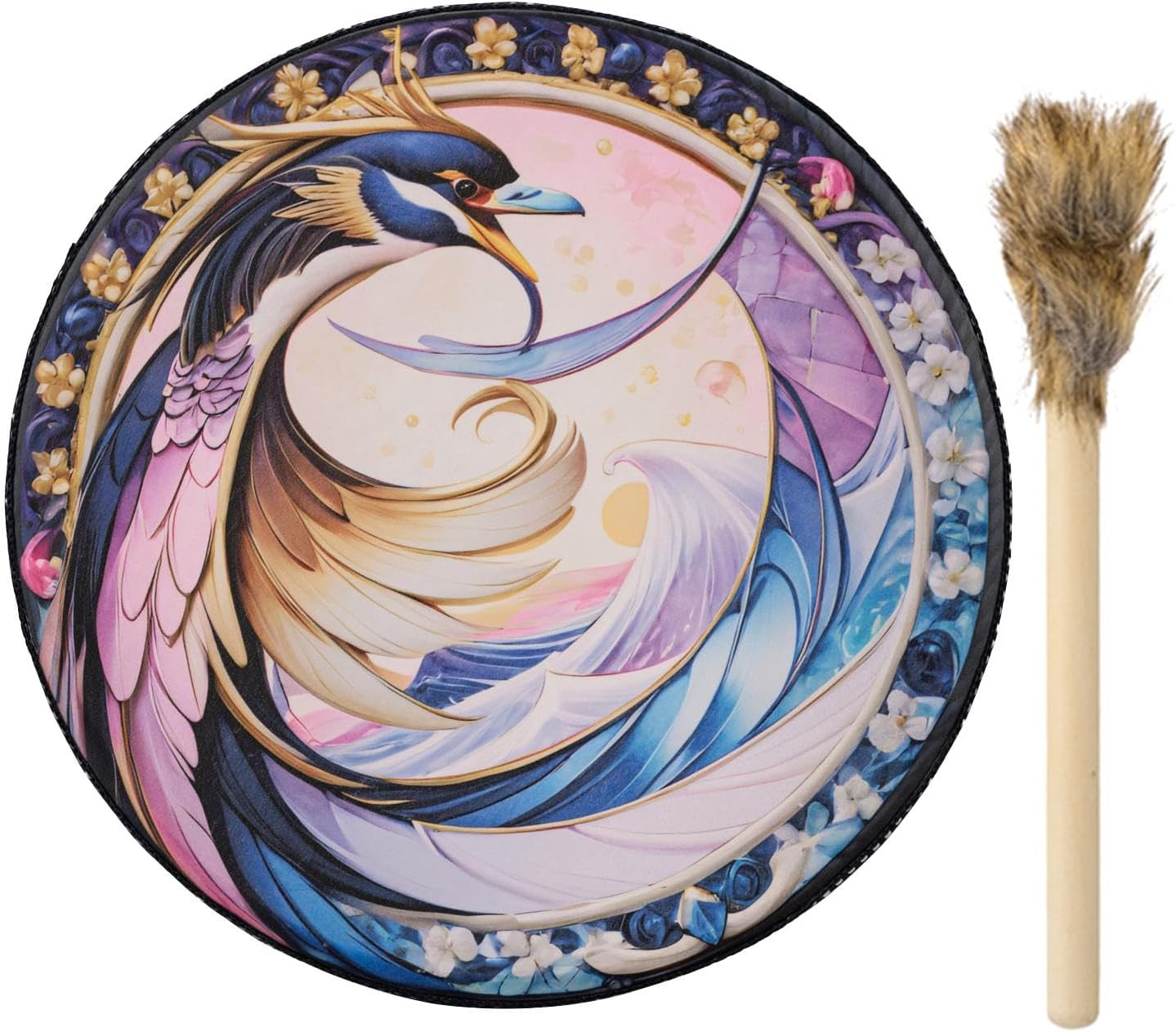 Shaman Hand Drum,Bird Print Shamanic Drums Drum Instruments | Colorful Shaman Tools Meditation Drum for Music Meditation Rituals image number 4