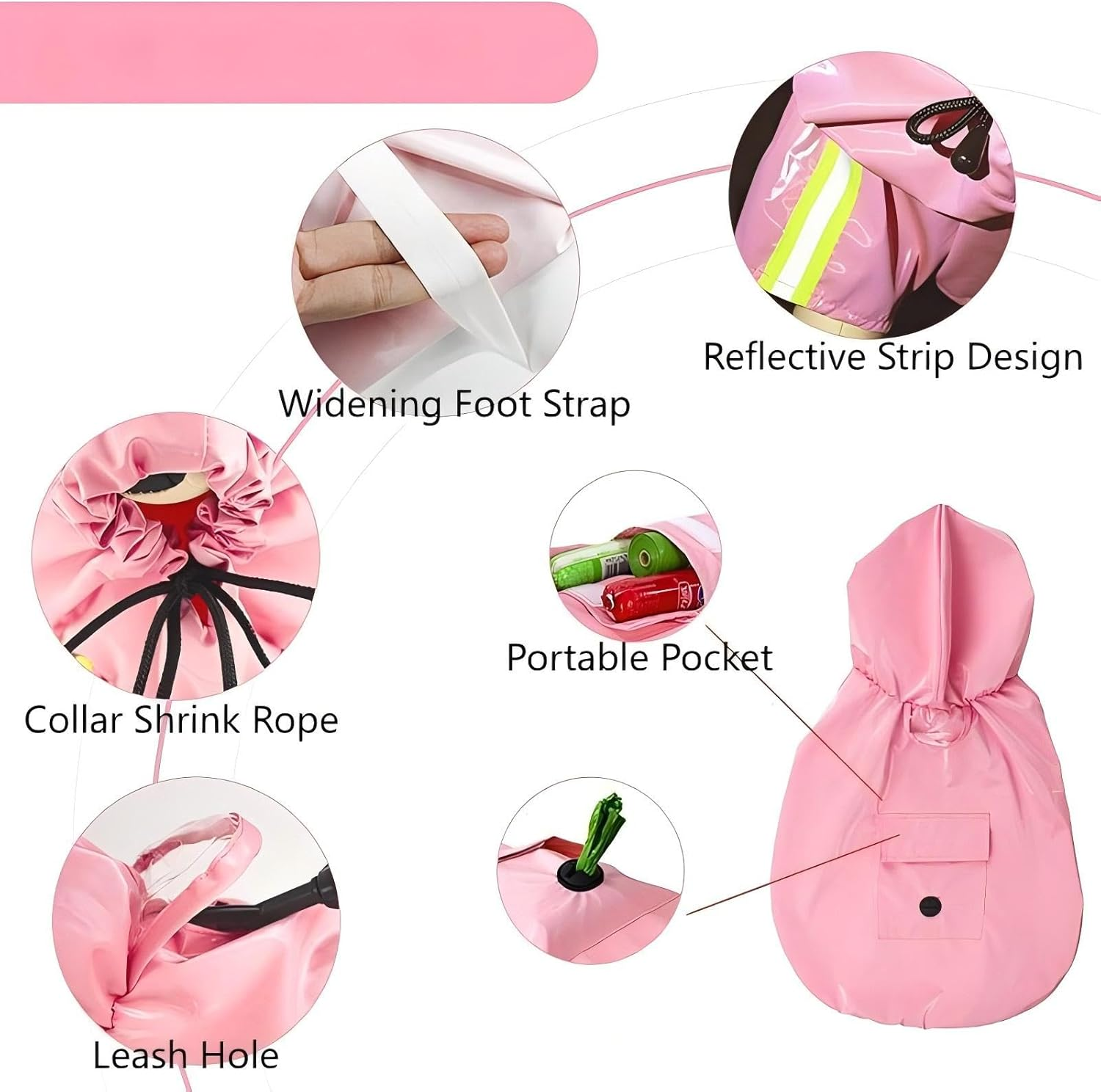 Dog Raincoat Hooded Proof Rain Clothes with Reflective Strip, Portable Pocket on Back, Leash Hole, Fits Small Pets Puppy Cats to 4XL Large Dogs (2XL) image number 6
