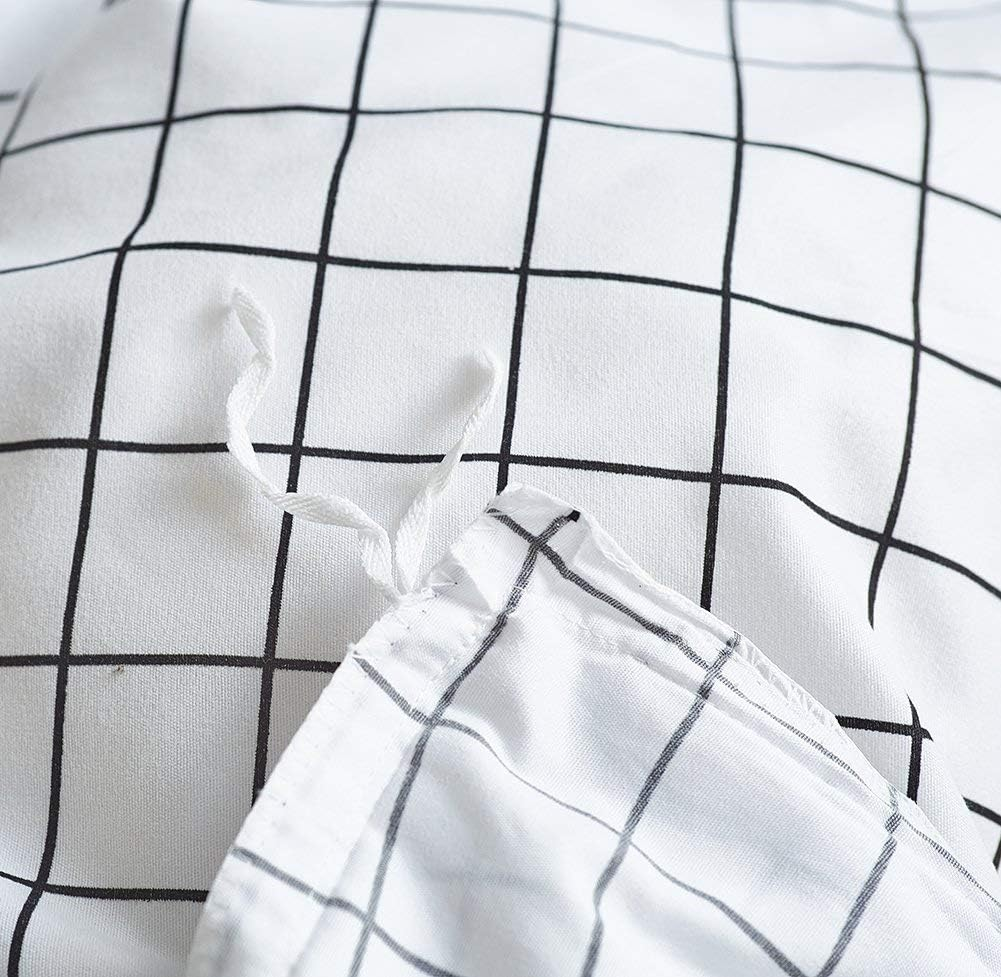 Mozeo Mini Black and White Grid Checkered Pattern Bedding Cover Set, Soft Duvet Cover Bedding Set 1 Duvet Cover and 2 Pillowshams(Queen White) image number 4