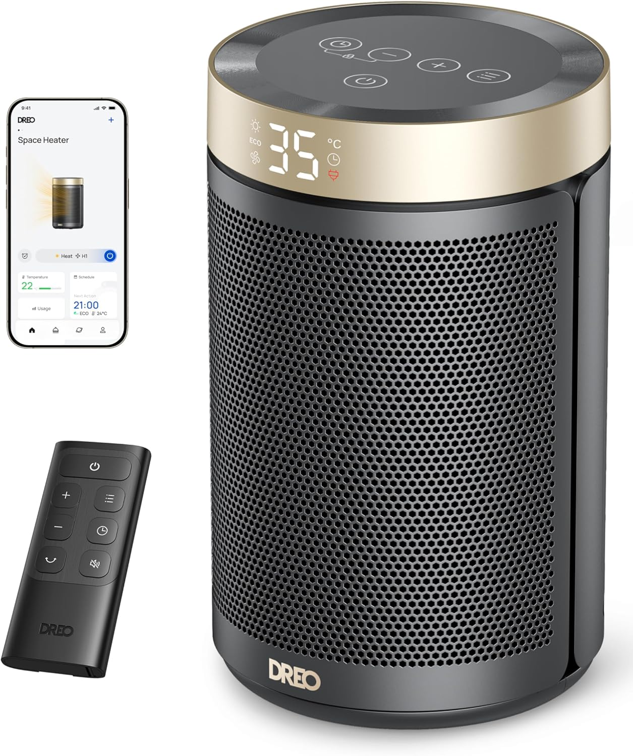 Dreo Smart Electric Space Heater, 1500W Portable Ceramic Heaters for Home, Low Energy, Silent Room Heater with Thermostat, 3 Modes 12H Timer, Overheat & Tip over Protection, Compatible with Alexa