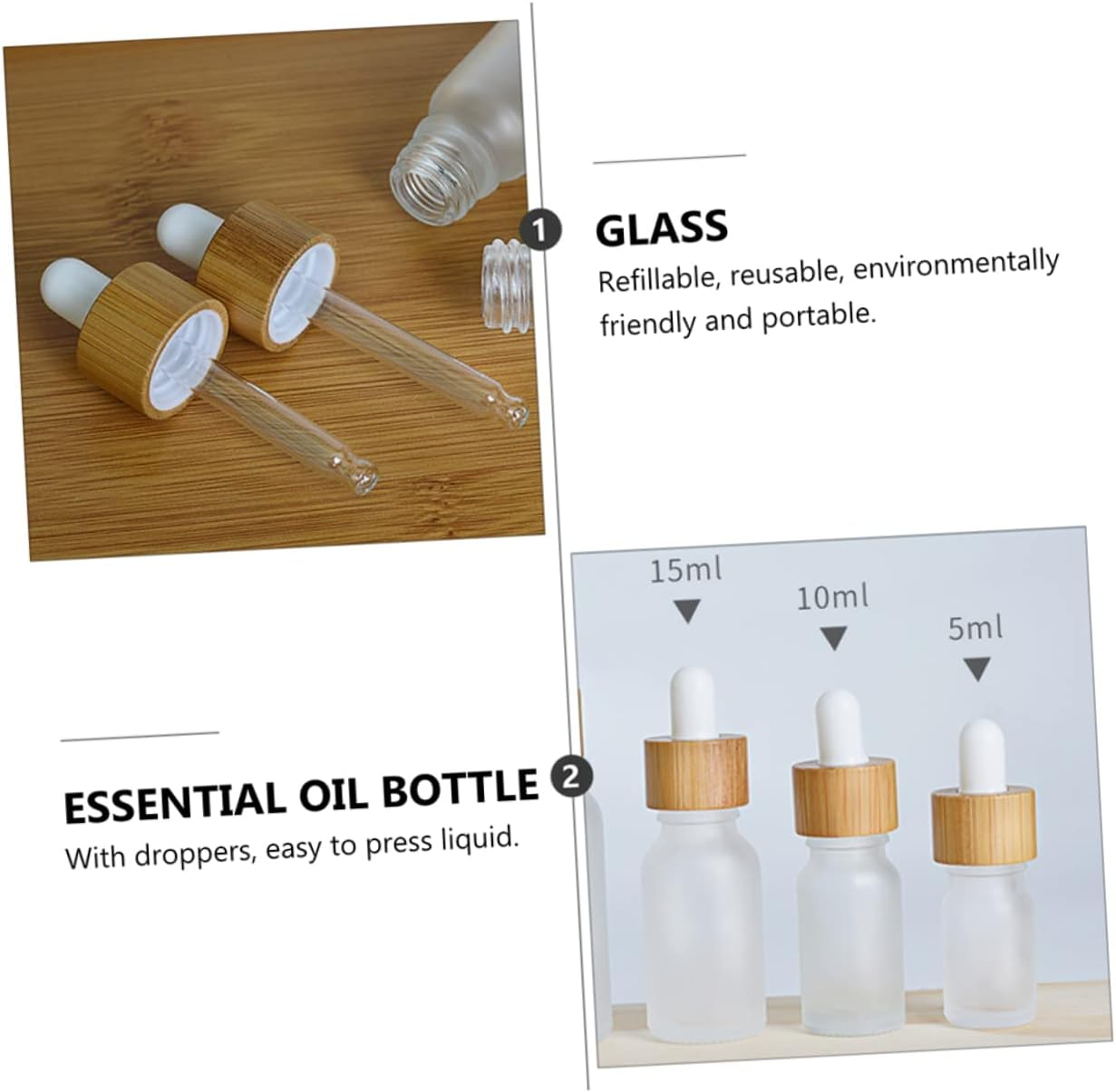 STOBAZA 8Pcs Glass Essential Oil Dropper Bottles Empty Bottles Droppers Refillable for Hair Oil Perfume Essential image number 2
