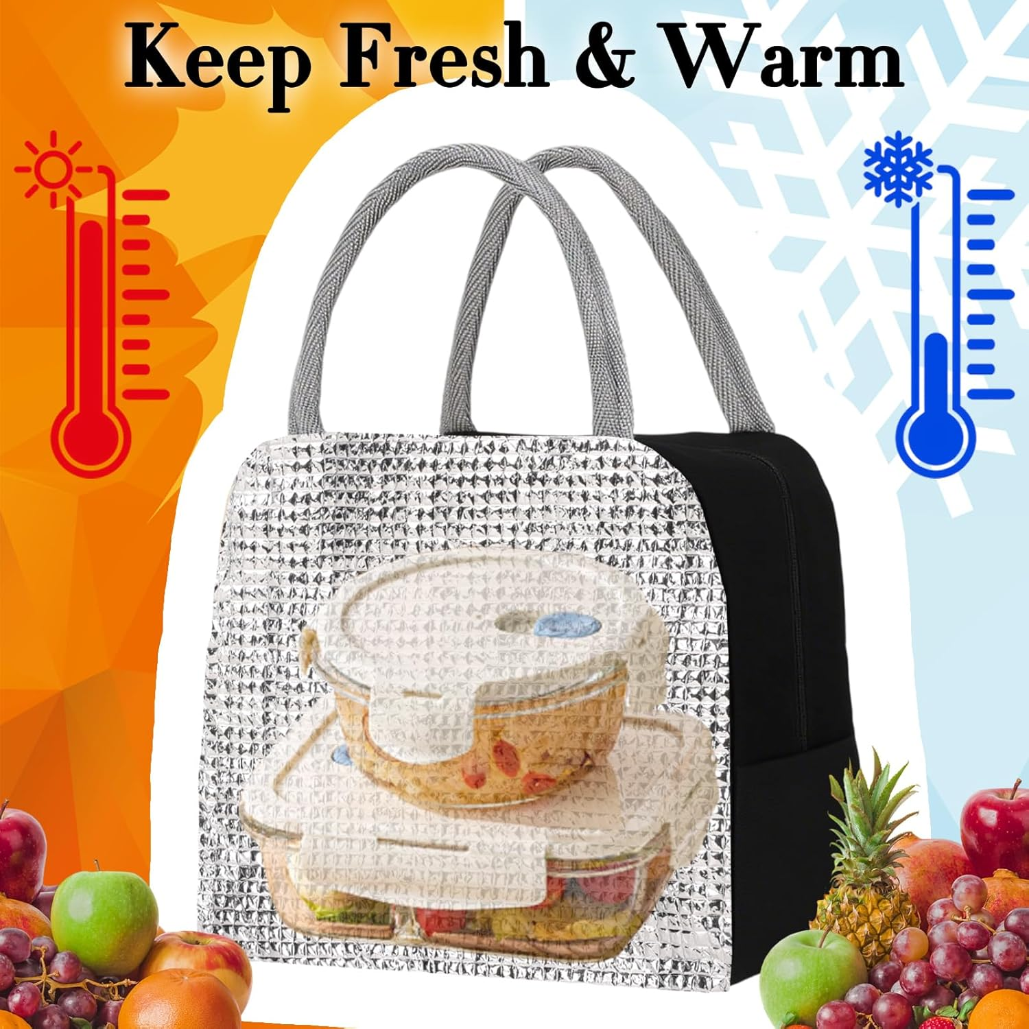 Viiotu Insulated Lunch Bag, Small Lunch Bag for Women Men Kid, Reusable Lunch Cooler Bag for Work Office Outdoor Picnic Camping (Black) image number 6