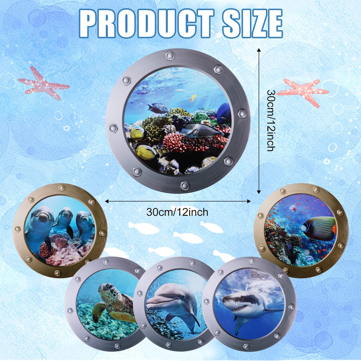 6Pcs Ocean World Wall Stickers, 12 Inch Removable Ocean World Animals Decals for Kids Vinyl 3D Sea Wall Stickers for Bedroom Bathroom Furniture Party Gifts Decoration image number 5