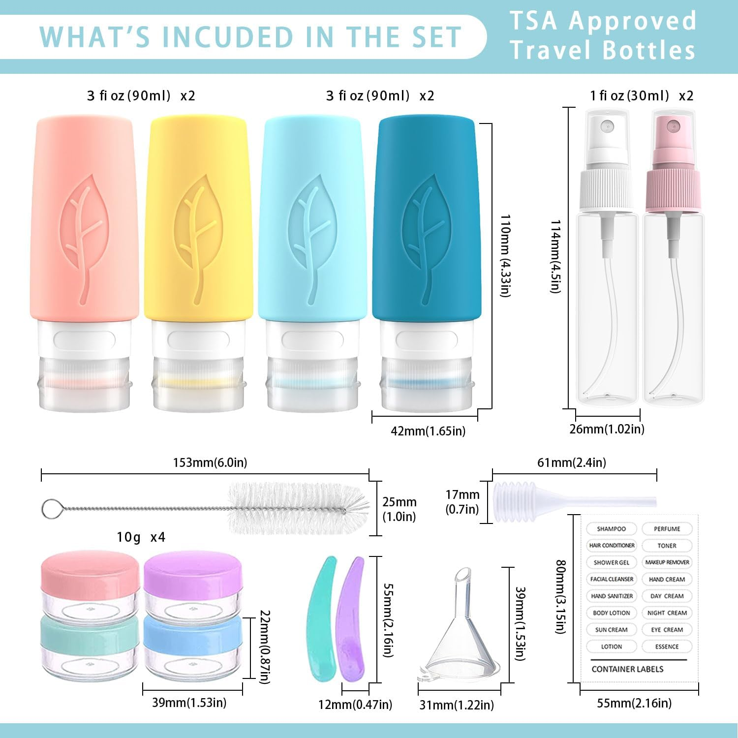 Kushucun Silicone Travel Bottles Set - Leak-Proof Refillable Containers for Cosmetics, Toiletries & Lotion (17-Pack) Portable Toiletry Organizer Storage Bpa-Free Travel Accessories image number 2