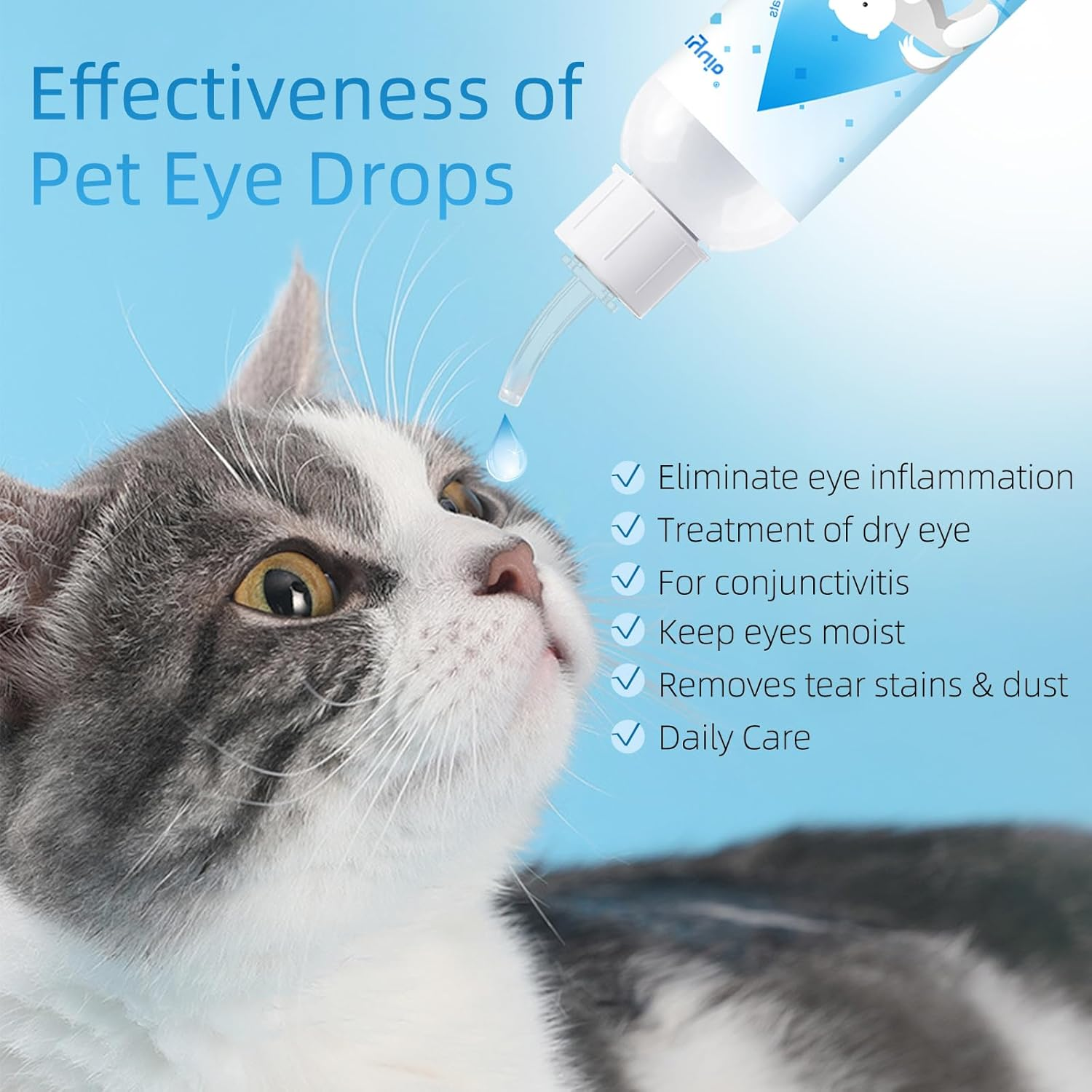 Pet Eye Drops for Dogs and Cats to Soothe Eyes Irritation & Infection Allergy,Relieve Dogs Cats Dry Eyes Pink Eyes,Pet Tear Stain Cleaner,Safe & Gentle Formula for All Animals image number 2
