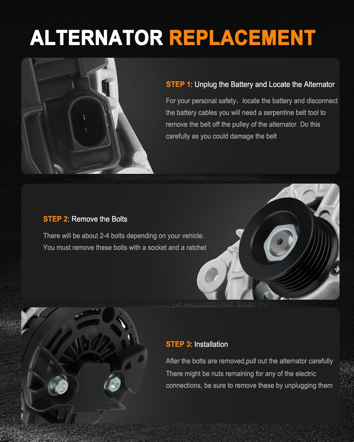 ASAPE New 13884 23096 Alternator 120 Amp Fit for 2001-2005 for Mercedes-Benz C320 C240, 2002-2004 for Mercedes-Benz C32 AMG SLK32 AMG, 2003-2005 for Mercedes-Benz CLK320 ML350 image number 5