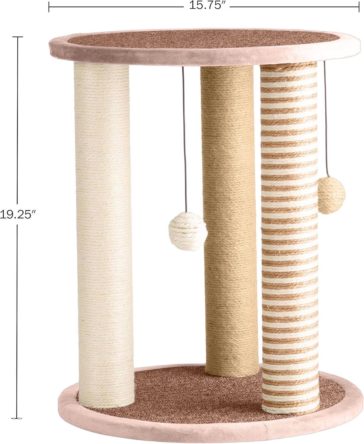 PETMAKER Cat Scratching Post - 3 Scratcher Posts with Carpeted Base Play Area and Perch - Furniture Scratching Deterrent for Indoor Cats by (Brown) image number 2