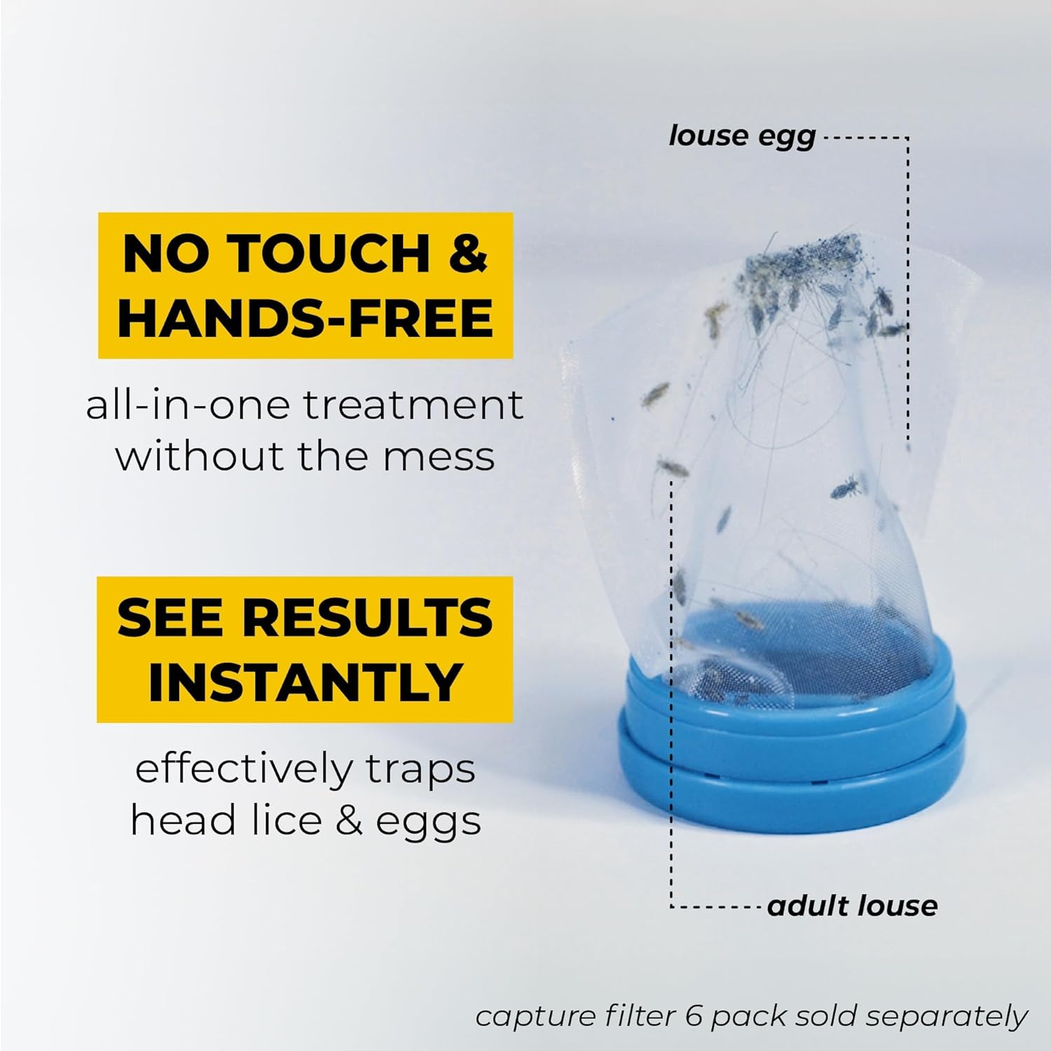 A1 Rechargeable Chemical-Free Lice Removal Electric Comb, Pack of Refill Filters, Natural Head Lice Solution for Children & Adults, Electric Lice Vacuum Comb, for All Hair Types, Gentle Lice Care image number 1