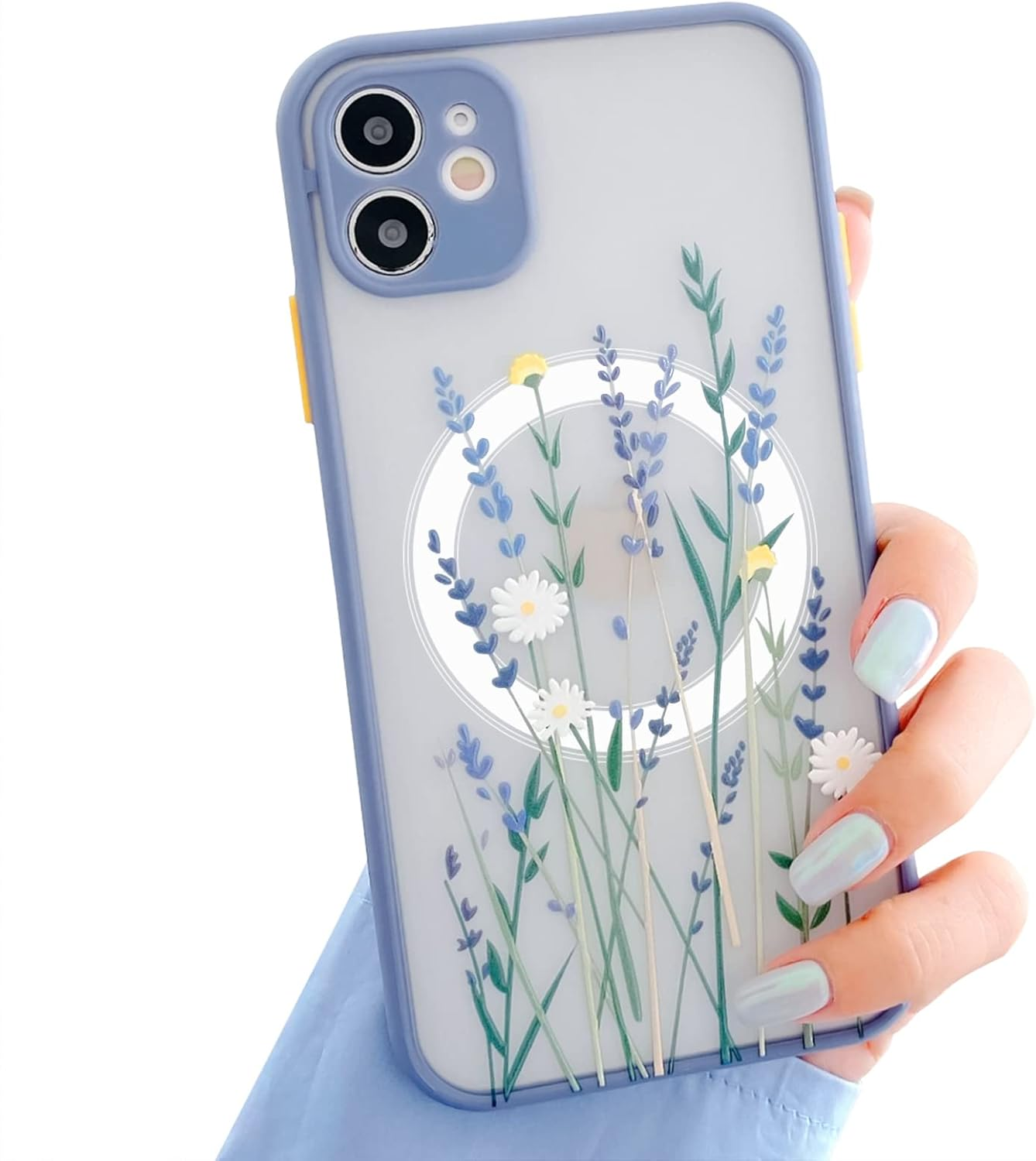 Ownest Compatible for Iphone 11 Case for Flower Clear Frosted PC Back Floral Girls Woman and Soft TPU Protective Silicone Slim Case for Iphone 11-Purple