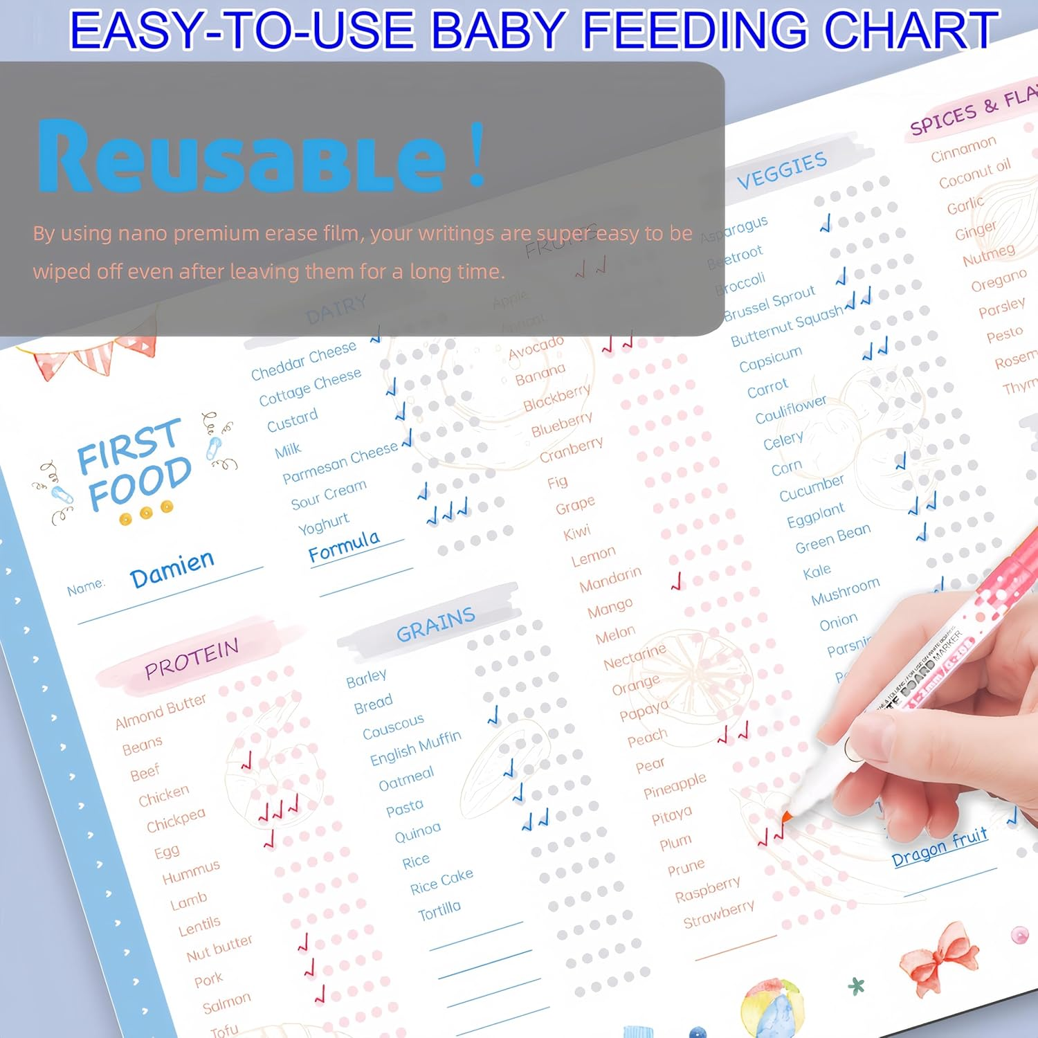 Baby First Food Tracker Fridge Magnet Whiteboard Daily Food Log Dry Erase Activity Poster image number 1