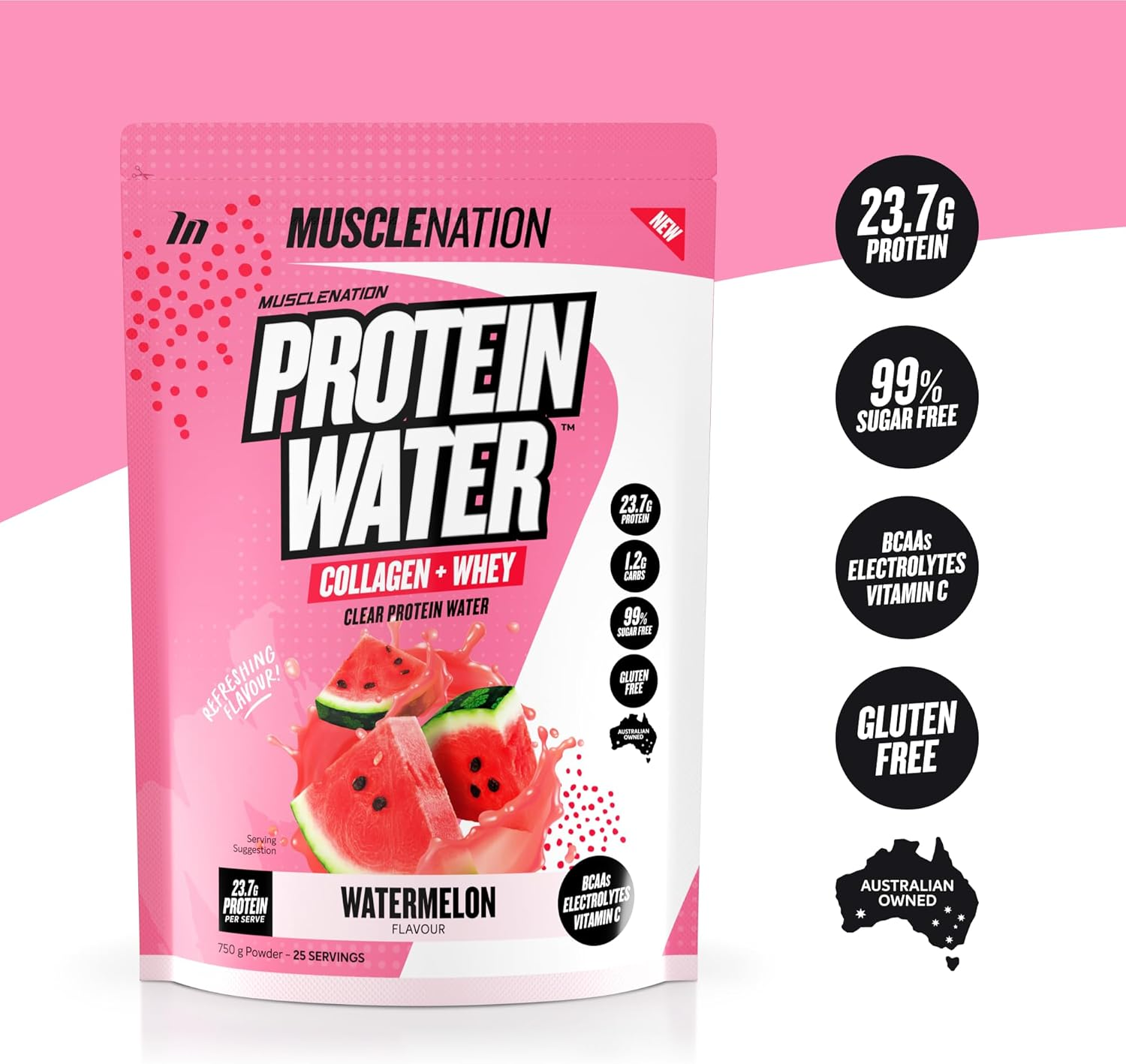 Muscle Nation Watermelon Protein Water 750G (25 Serves) image number 1