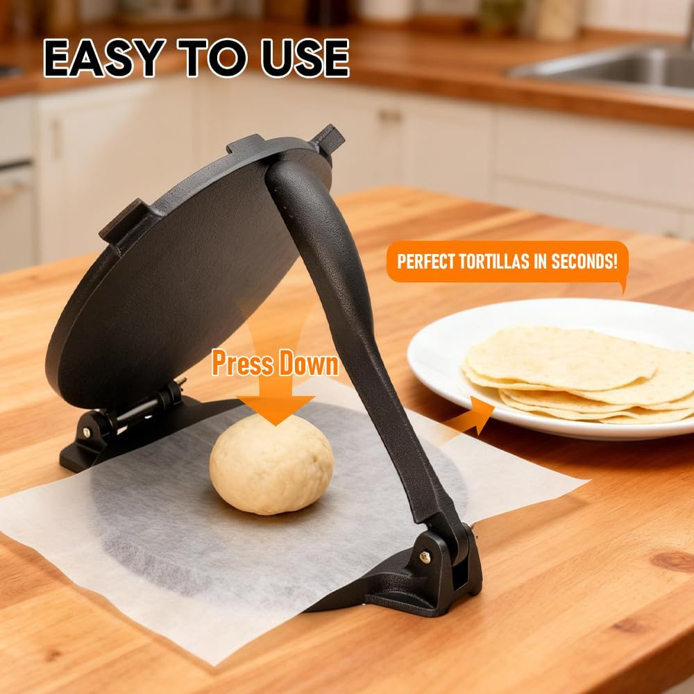 Alston 12 Inch Cast Iron Tortilla Press Heavy Duty Non-Stick Roti Maker Masa Flour Tortillas Dough Presser for Homemade Flatbreads Quesadilla Rotis Empanadas image number 3