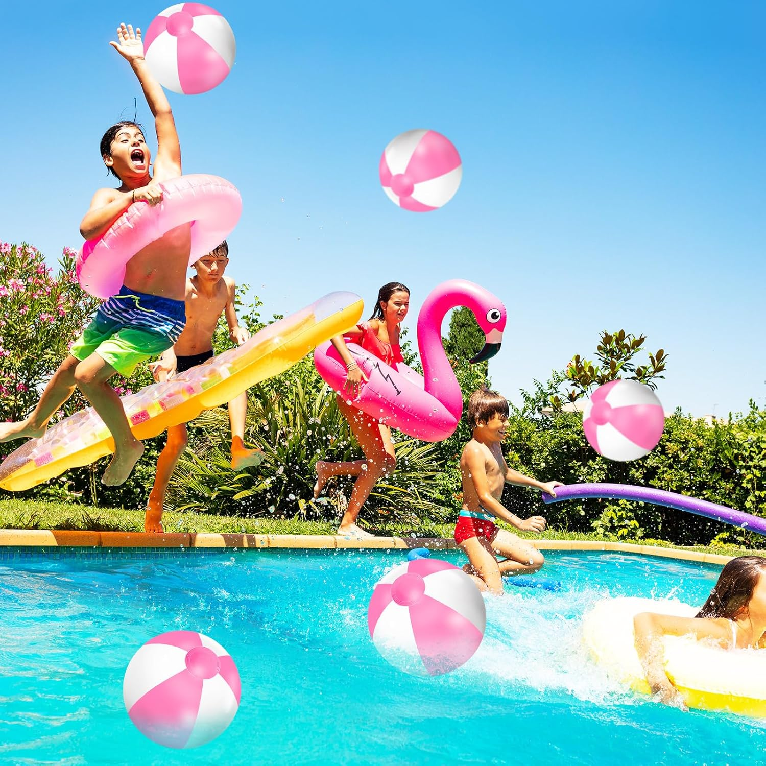 Whaline 3Pcs Inflatable Beach Ball 16'' round Pool PVC Balls Cute Game Toys for Summer Hawaiian Tropical Theme Beach Party Decor image number 5