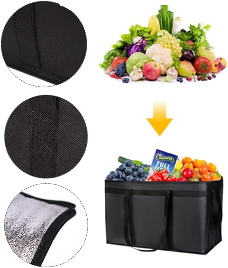 Insulated Cooler Collapsible Bag,Reusable Grocery Shopping Bag with Zipper Closure Keep Food Hot or Cold,Food Delivery Transport Support Plate(20"W X 13"H X 10"D) image number 4