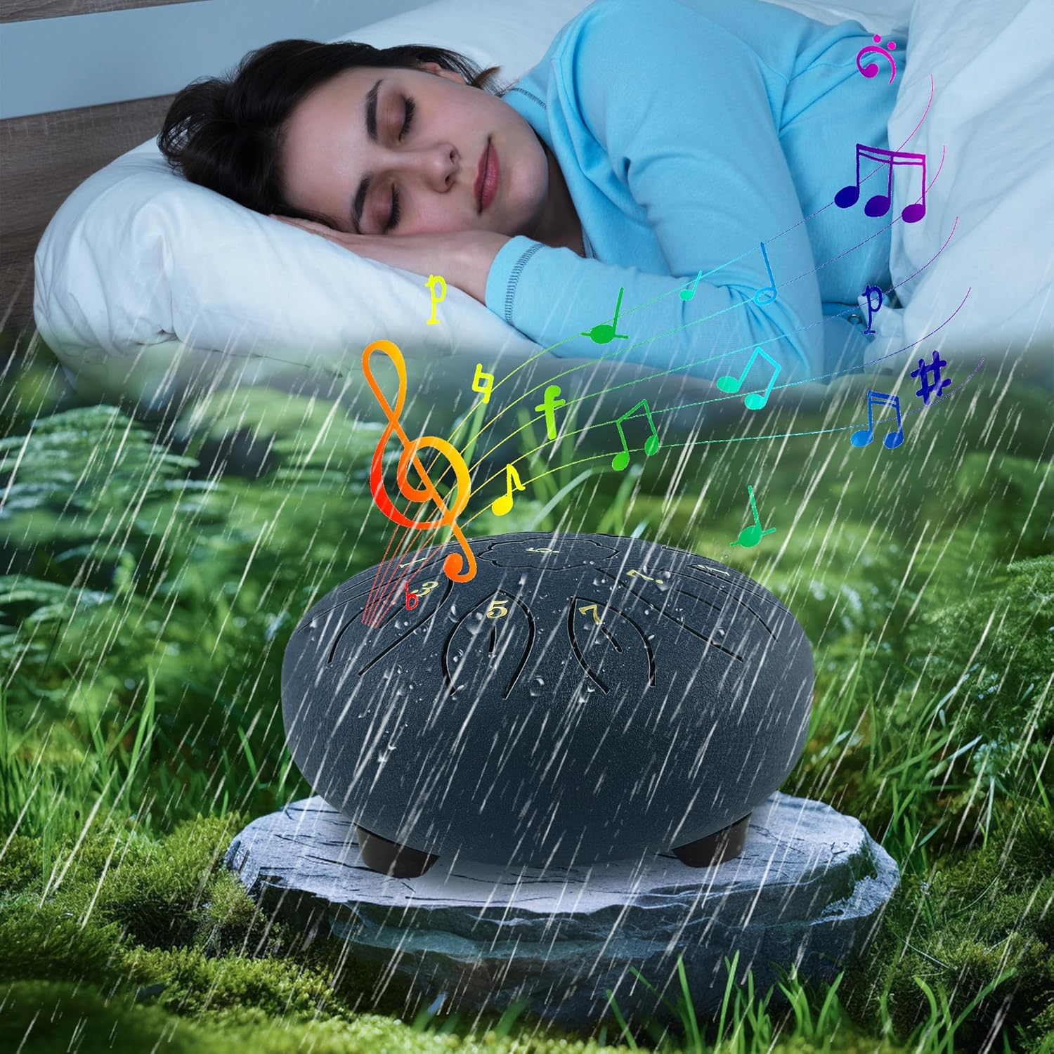 Oun Nana Rain Drum for outside When It Rains, 6 Inches 11 Notes Steel Tongue Drum with Drumsticks, Holder, Finger Paddle, Music Book, Travel Bag, Waterproof Echos Drum Rain Chimes for outside Garden - Black image number 6