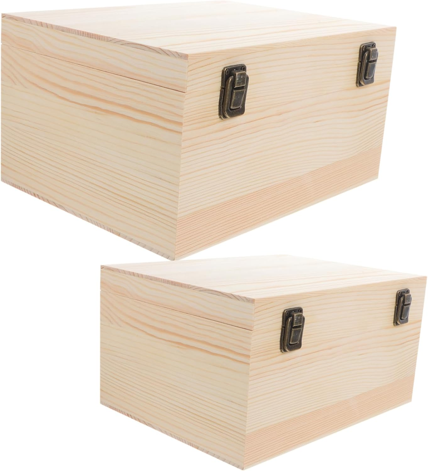2Pcs Unfinished Wooden Box: Wooden Treasure Chest with Hinged Lid Blank Pine Keepsake Storage for DIY Projects Jewelry Keepsakes Decorations