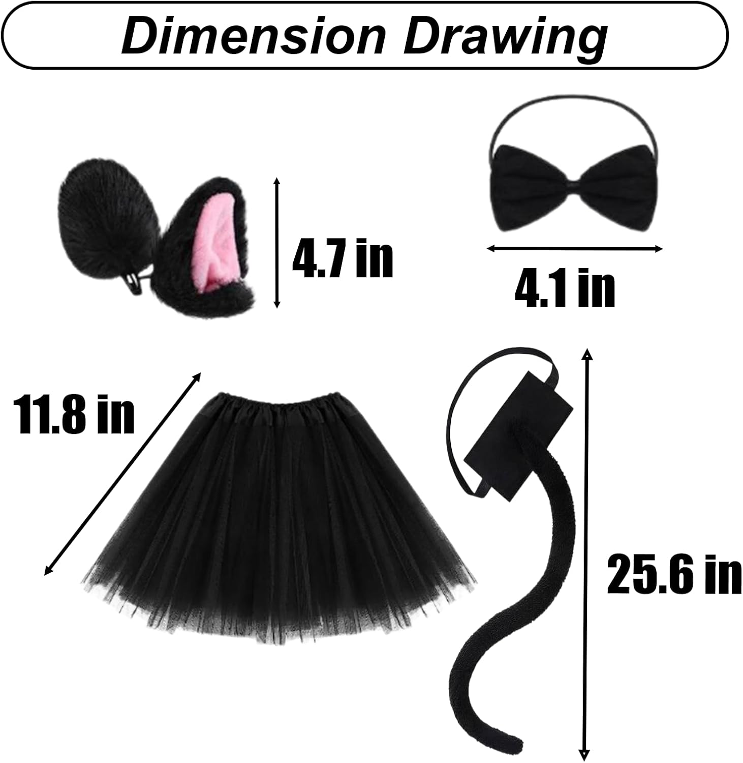 Black Cat Costume Set with Cat Ears Headband Tail Bow Ballet Skirt for Halloween Dress Up image number 4