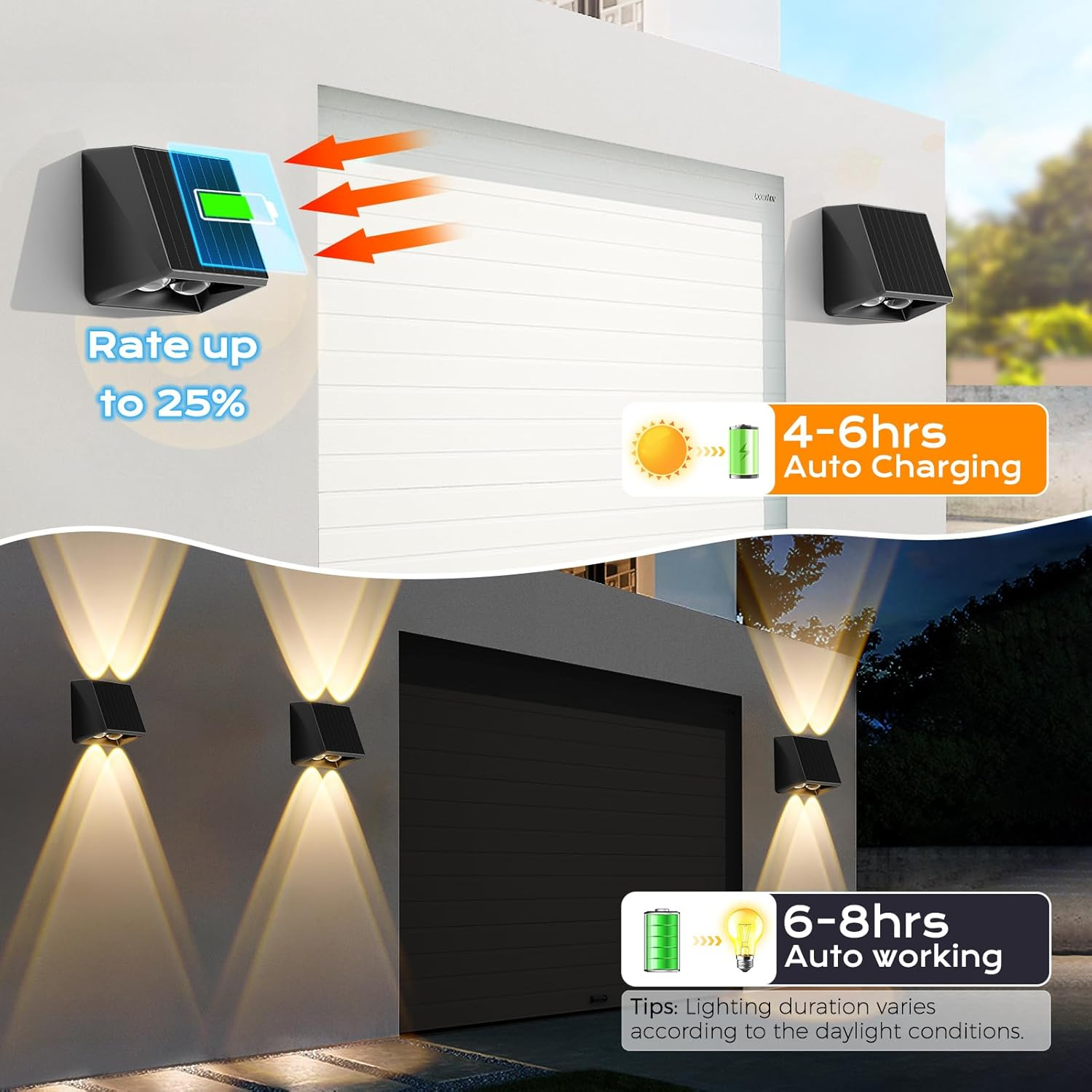 Quntis up down Solar Wall Light Outdoor, 4 Pack Solar Fence Lights Warm White & 13 RGB Modes IP65 Waterproof Front Door outside Lights for Garden Porch Deck Stair Post Yard Backyard Pathway image number 5