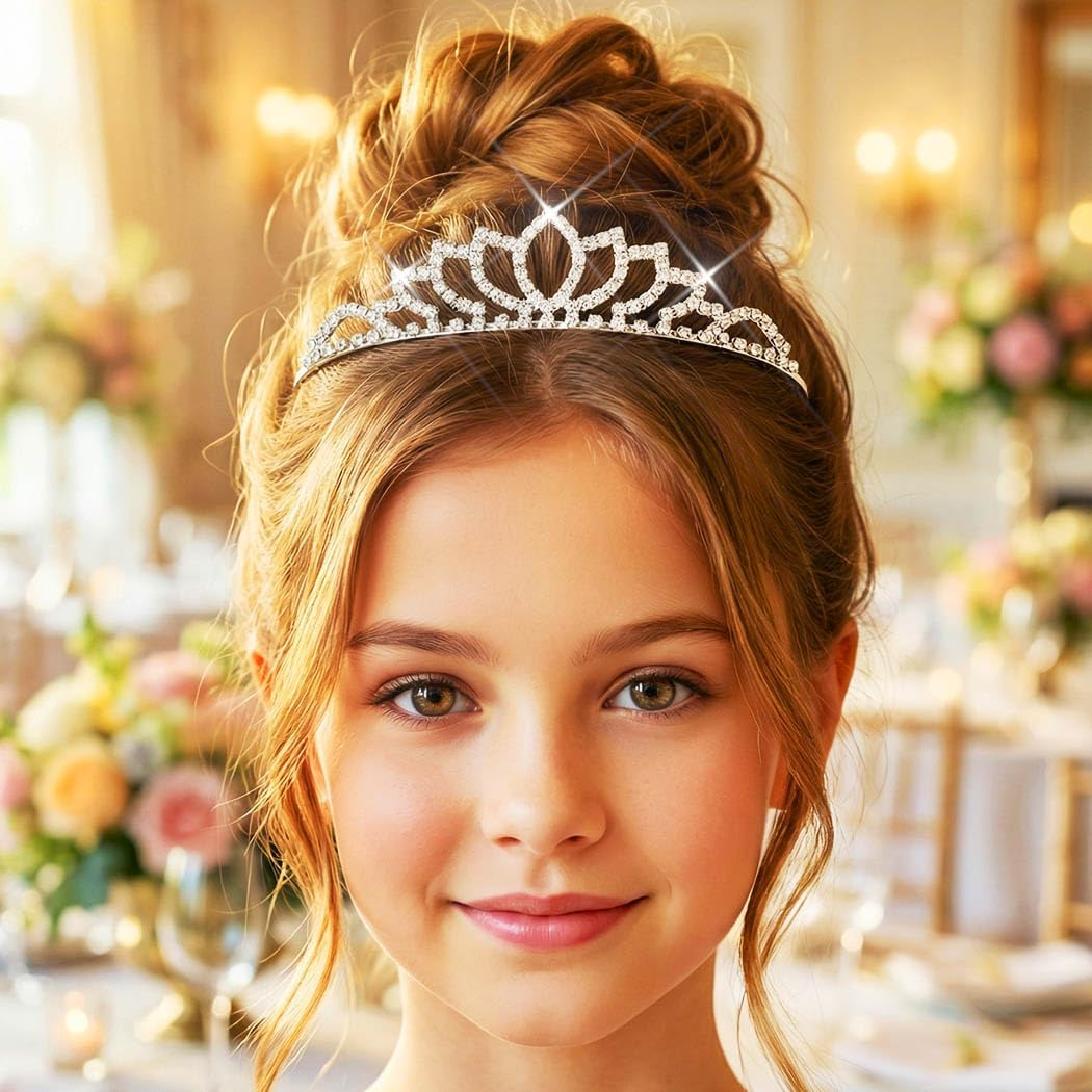 Kilshye Silver Girls Crowns Princess Tiaras Rhinestone Wedding Tiara Birthday Prom Crown Hair Accessories for Girl and Women - B image number 5