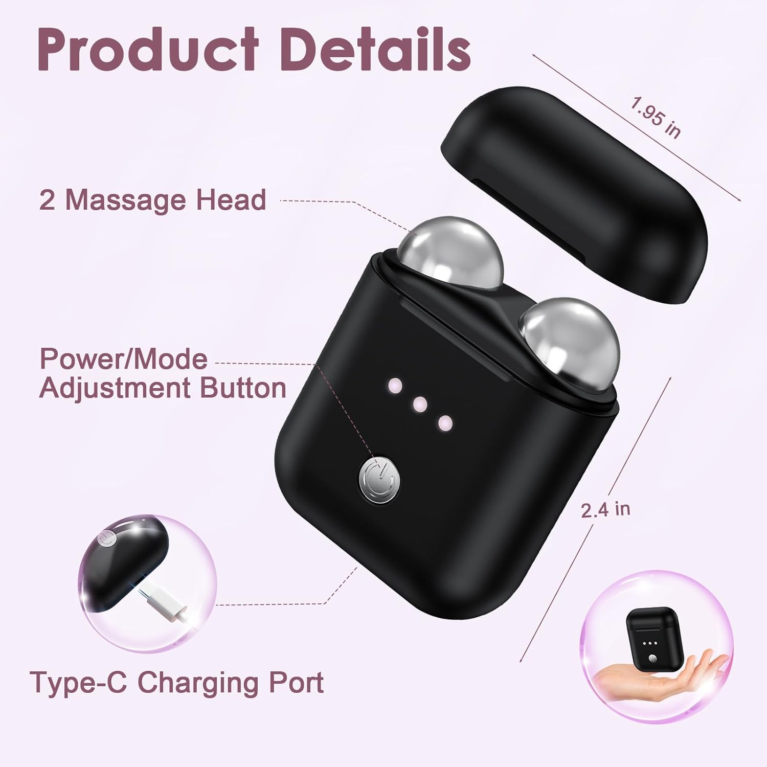 Vcycal Microcurrent Facial Device, Mini Microcurrent Face Lift Device for Face Lifting and Facial Sculpting, Portable Facial Roller Massager Tool for Man and Woman, Black - White image number 7