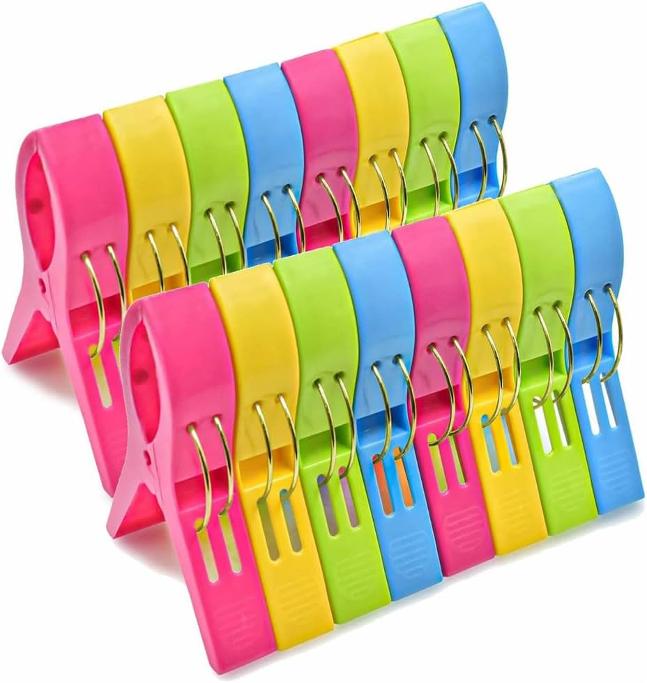 16 Pack Beach Towel Clips, Plastic Chair Clips Towel Holder Clothes Pins for Beach Chairs Hanging Clip Clamps, Beach Accessories for Vacation image number 6