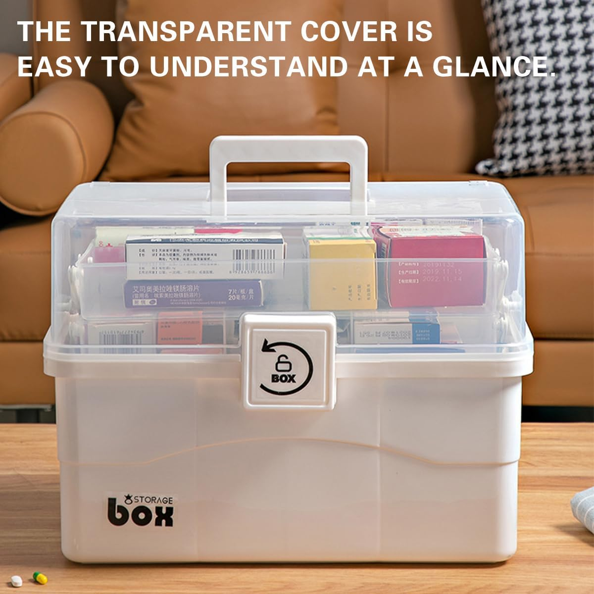 AIMALL Medicine Box, Household First Aid Storage, Large/Extra Large Sizes (11&times;6.4&times;6.1In/12.5&times;7&times;8.2In), Expandable, Transparent Lid, Compact Medication Organizer image number 5