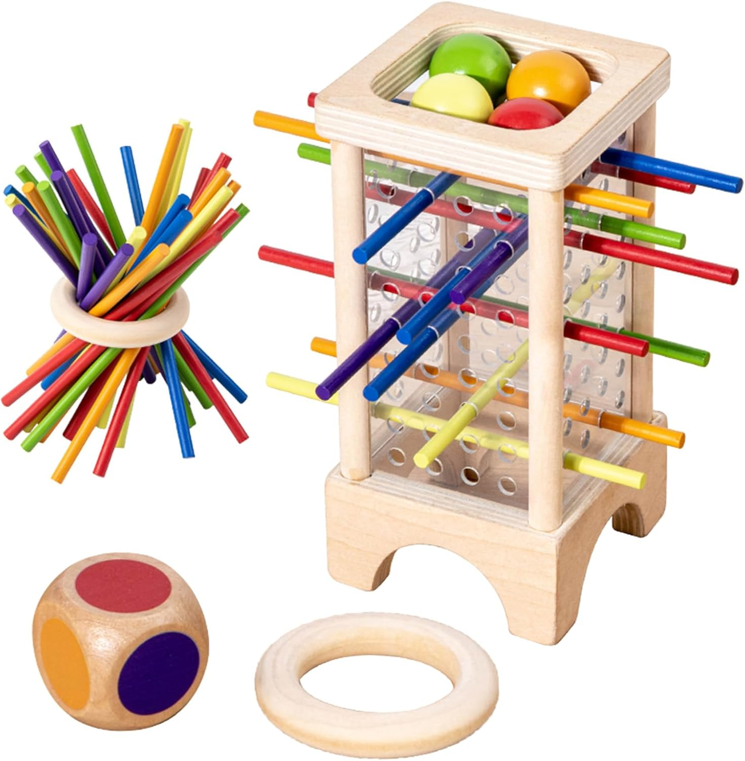 ZUNIPLEX Wooden Board Game Montessori Educational Toys,2 in 1 Wooden Stick Game,Kids Fine Motor Skills Toy with Colourful Sticks and Dice,Fine Motor Skills Toys for 3 4 5 6 Year Olds image number 1