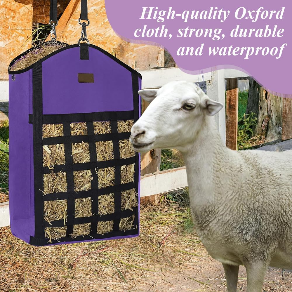 2 Pack Hay Bags,Slow Feeder Hay Bag,Horse Feeding Bag, with Front Hay Nets Design, Easy to Fill and Hang with Large Opening,For Horse, Goat, Donkeys (Purple) image number 6