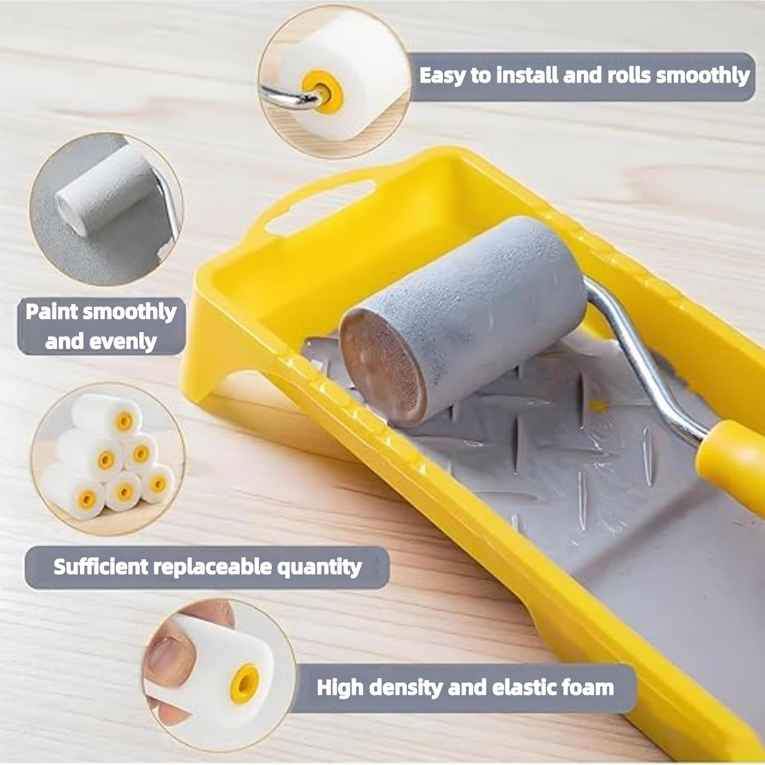 6 Piece Foam Touch-Up Paint Roller Set,Mini Paint Roller Set,For Touch-Up Painting,Washable and Reusable Mini Rollers,Suitable for Walls,Doors, Cabinets,And Balcony Railings,Home Decoration image number 2