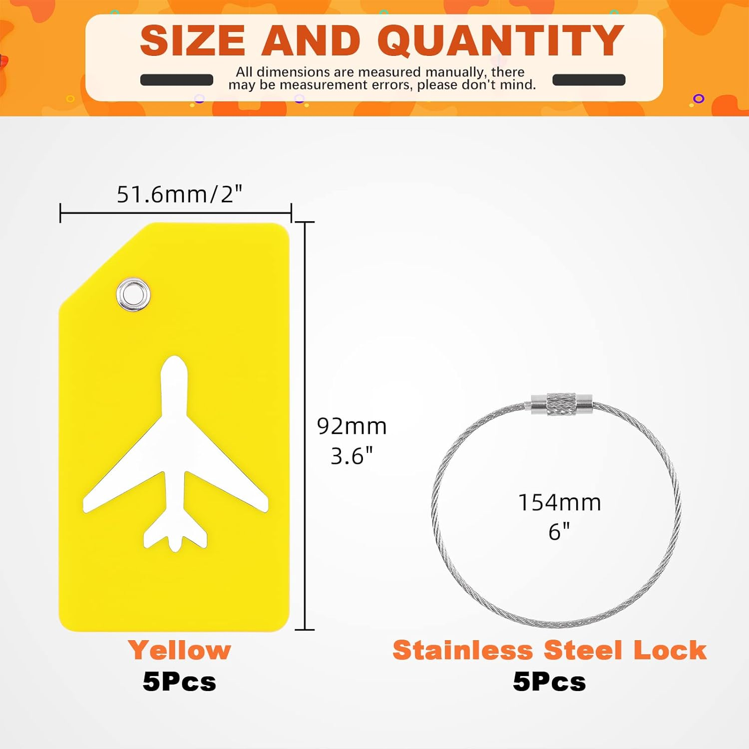 Tanstic 5Pcs Silicone Luggage Tags with Name ID Card, Baggage Handbag Travel Instrument Suitcase Tag for Quickly Spot Luggage Suitcase (Yellow) image number 1