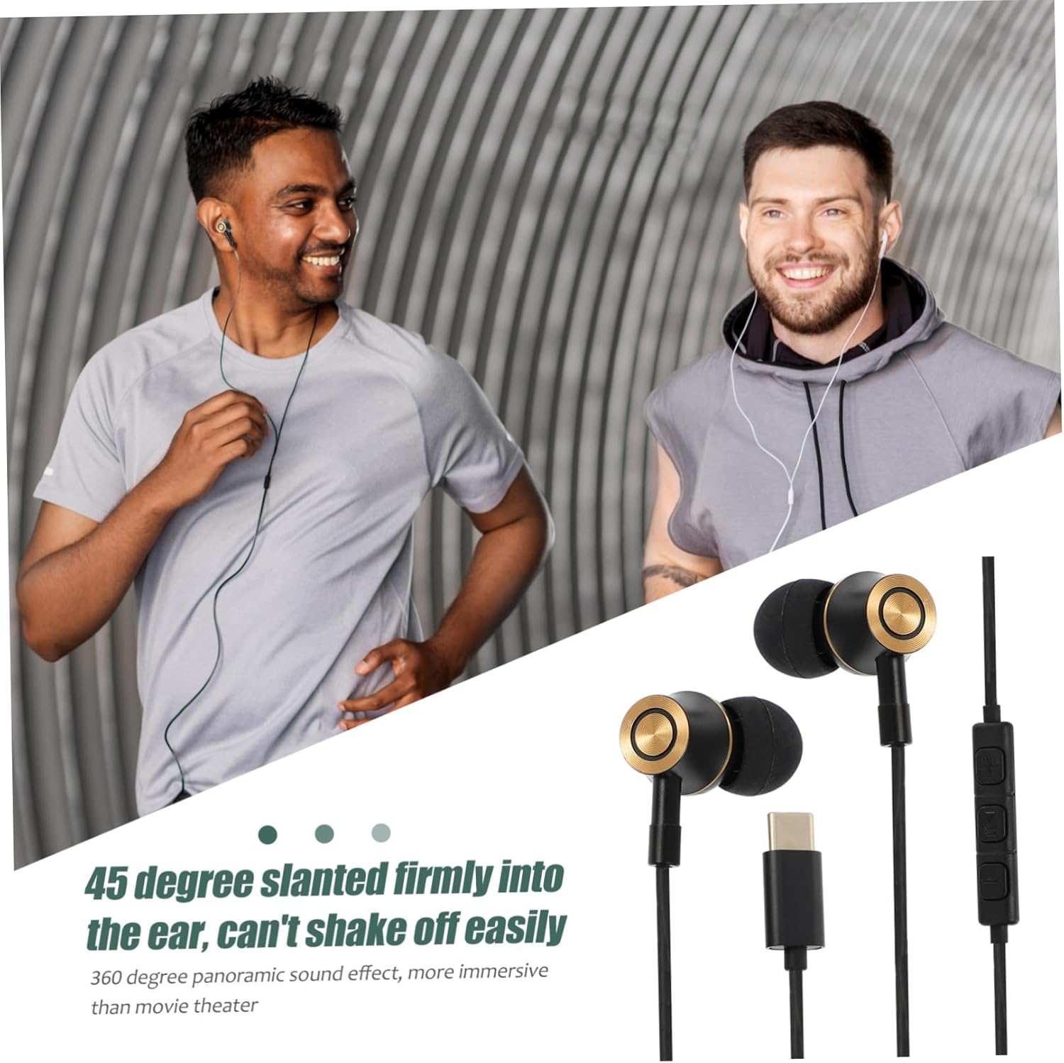 ELAYARD USB Type-C In-Ear Earphones with Metal Housing and Microphone, Noise Canceling Wired Earbuds with Volume Control for Phones and Tablets, Black, for Calls and Music Listening image number 3