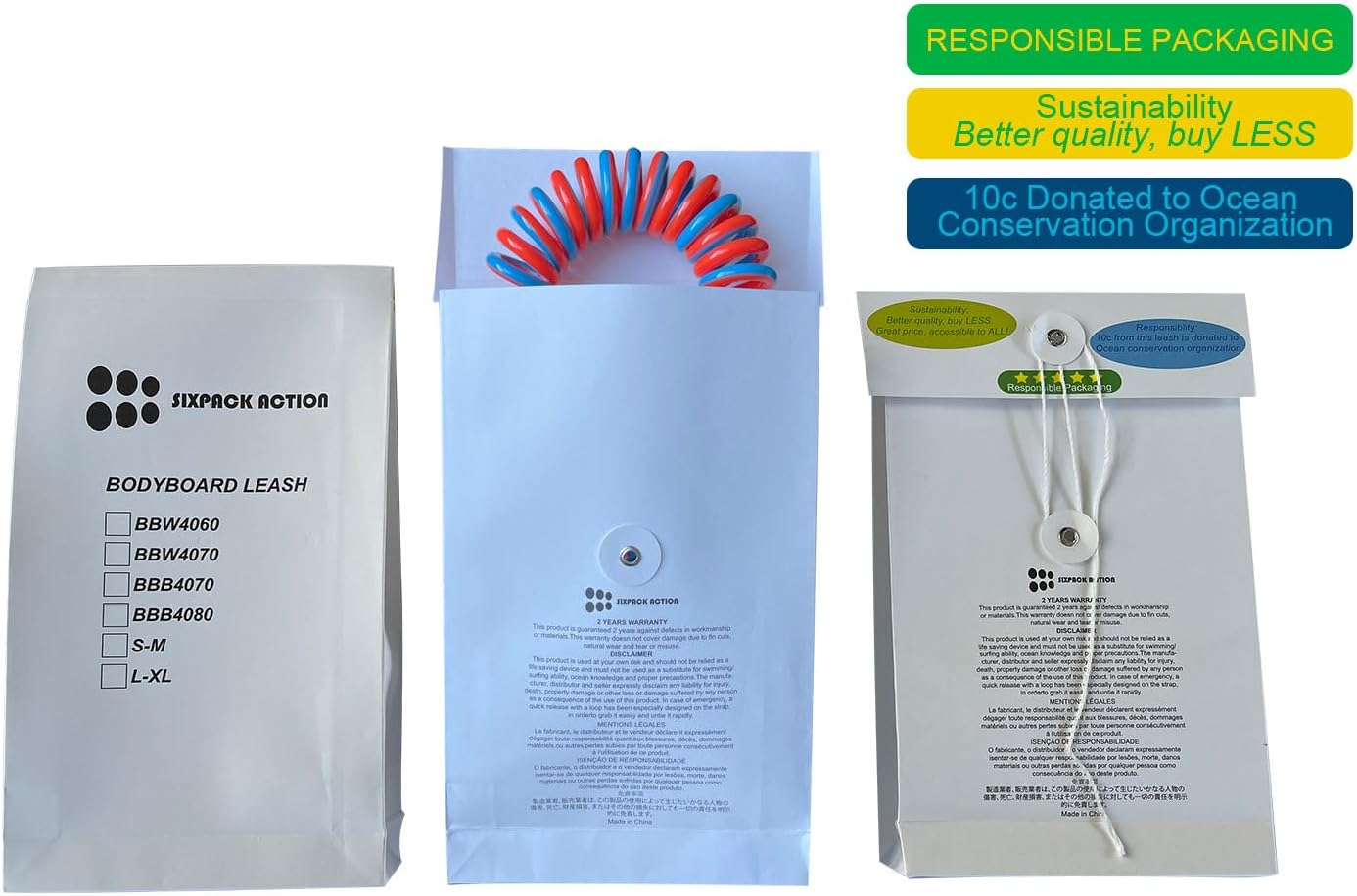 SIXPACK ACTION Bodyboard Wrist Leash 4Ft 6Mm Coils, Adjustable Wrist Cuff for Kids and Teenagers, Wrist Sized Approx 140Mm-190Mm image number 1