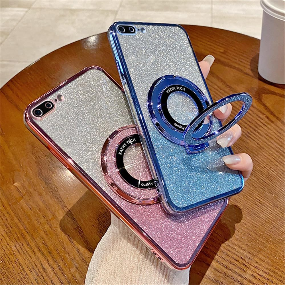 SIYOPINPFY Case for Iphone 16E 2025 6.1 Inch Case with Stand Ring Holder Glitter Sparkling Diamond Protective Silicone Thin Shockproof Camera Protection Mobile Phone Case for Iphone 16E 2025, DS Pink - Glossy Blue image number 5